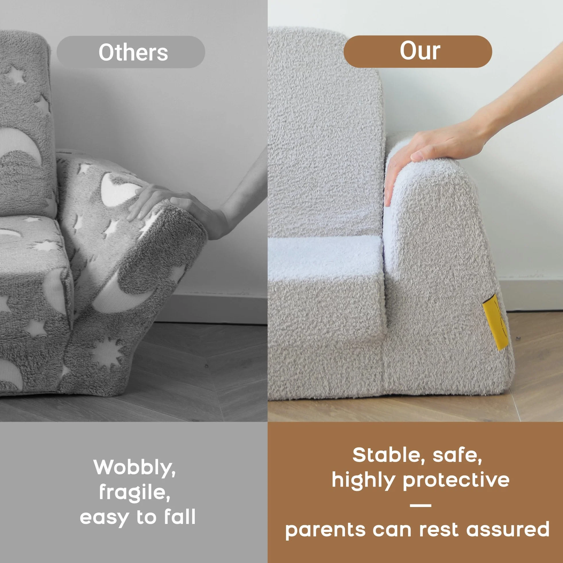 BanaSuper Sofá Cama Infantil 2 en 1, Sillón Convertible y Cama Plegable para Niños, Tejido Sherpa Suave, Funda Desenfundable Lavable, Regalo del Niño y Cumpleaños, Gris