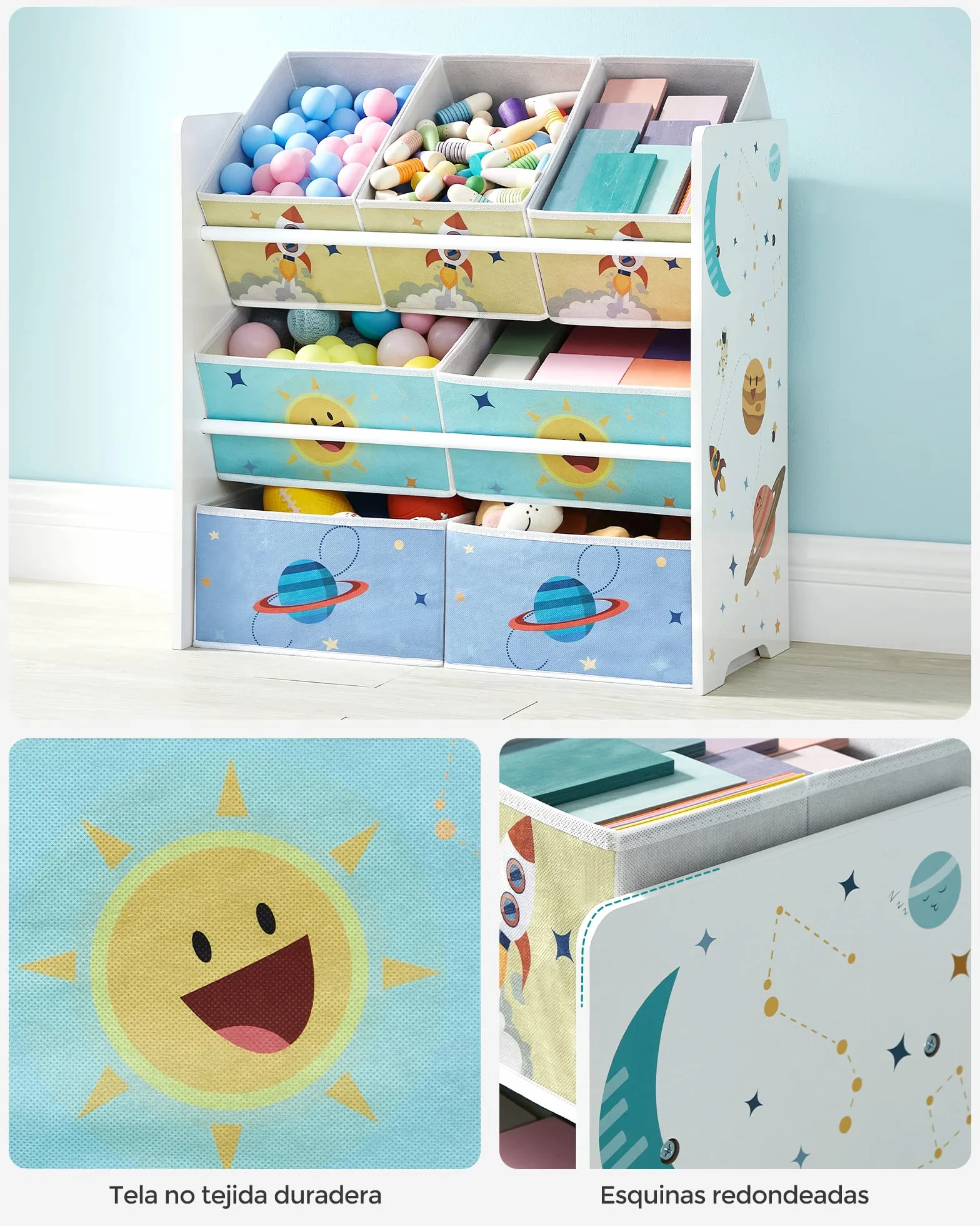 SONGMICS Estantería Infantil con 7 Cajas de Almacenamiento de Tela no Tejida, Organizador de Juguetes, 29.5 x 62.5 x 60 cm, Blanco