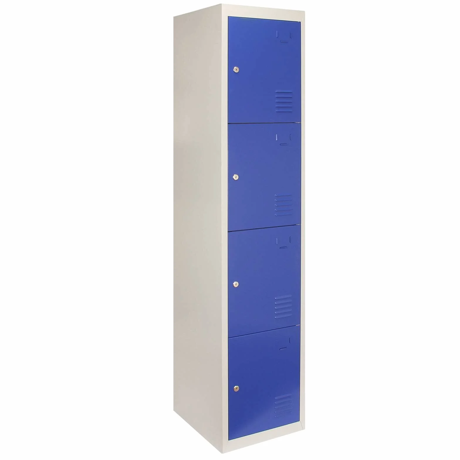 Taquilla Metálica para Montar con 4 Puertas Azules 45x38x180cm con Estantes llaves Imanes Portatarjetas Nombre Número Armario Casillero Metalico Blue Metal Locker Escuela Gimnasio Vestuario y Oficina
