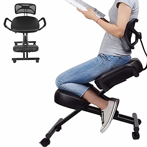 Silla de Rodillas, Silla de Rodillas Ergonómica, Silla de Escritorio Ajustable para Mejorar la Postura con Ruedas Y Respaldo, Silla de Postura Ergonómica para el Hogar, Oficina, Escritorio, Sala de Re