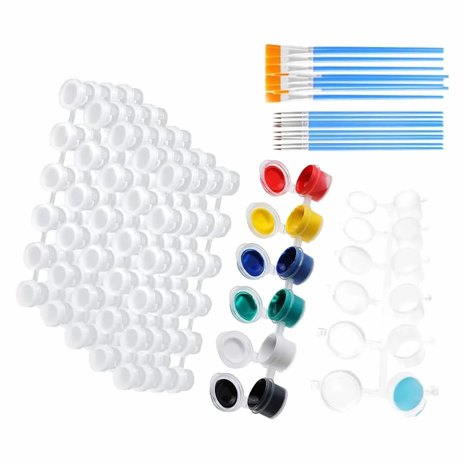 Paleta de 120 botes de pintura vacíos con pinceles, recipientes de pintura, vasos transparentes para pintura al óleo con tapa para aulas, escuelas, manualidades, kit de pintura con números y caras.