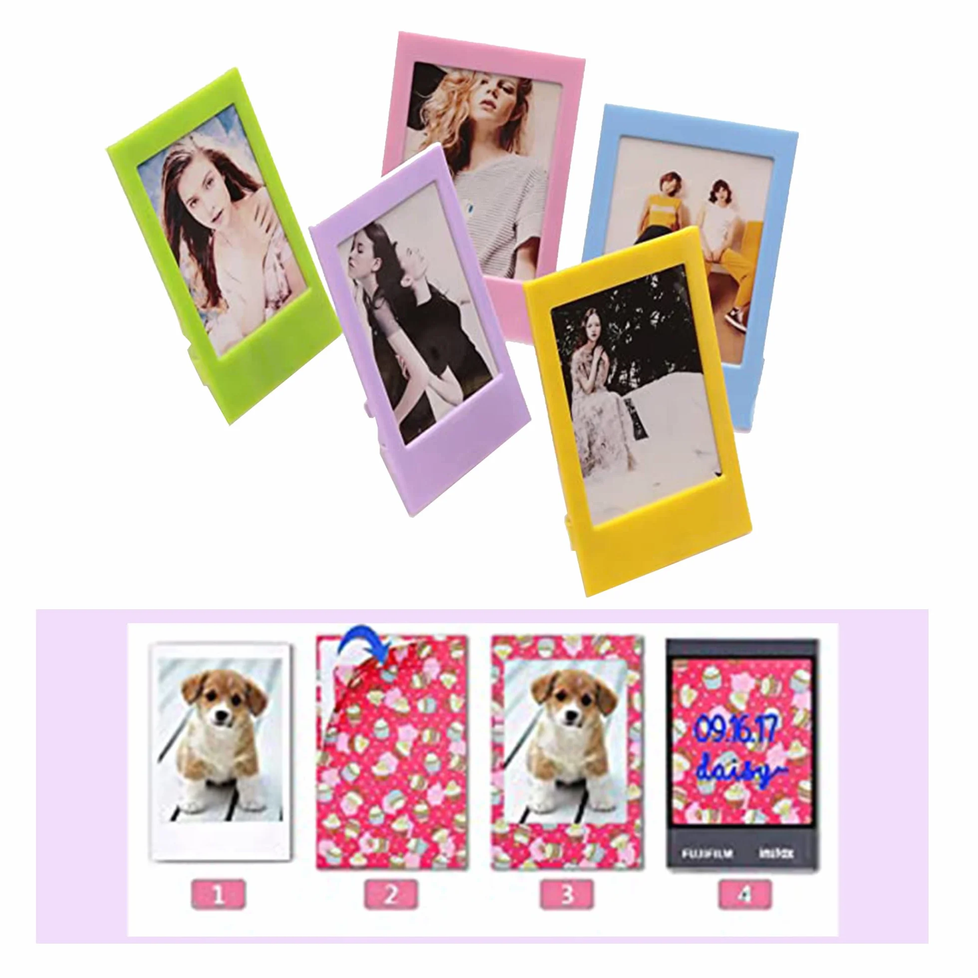15pcs Mini Marco Polaroid+ 40pzas Pegatinas Álbum de Fotos 8,9 * 5,7 cm Mini Marco de Fotos Marco de Fotos de plástico para cámara instantánea Compatible con Instax Mini 11/Mini 9 etc.