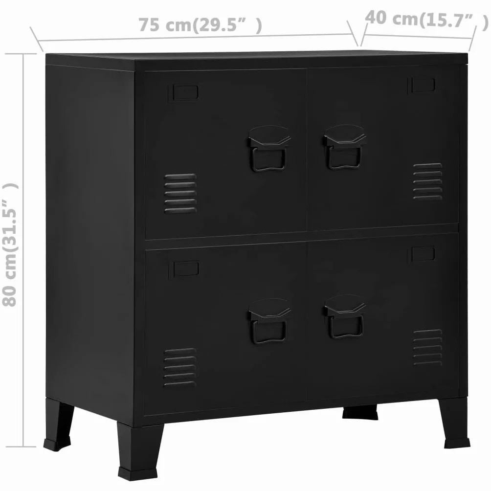 Willood Mueble Indutrial con 4 Puertas Mueble Despacho Oficina Armario Malla Cajones Compartimentos Almacenamiento Organizador de Acero Negro