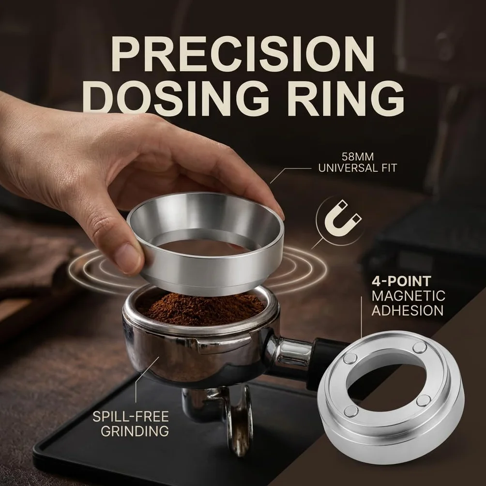 Embudo Dosificador de Café 58mm Magnético Aleación de Aluminio para Portafiltro Espresso Antisalpicaduras