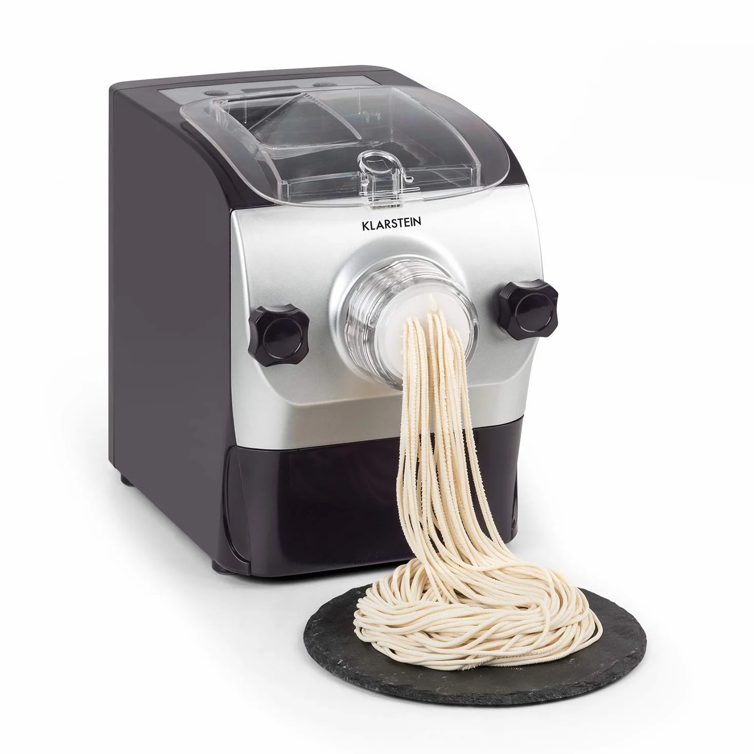 Pastelera Eléctrica Klarstein Pastamania-260W Automática con 7 Accesorios, 500g de capacidad, Silenciosa 60dB, Pantalla LED, Proceso de amasado en 3 Minutos,Molde para Raviolis y Cortador incluidos.