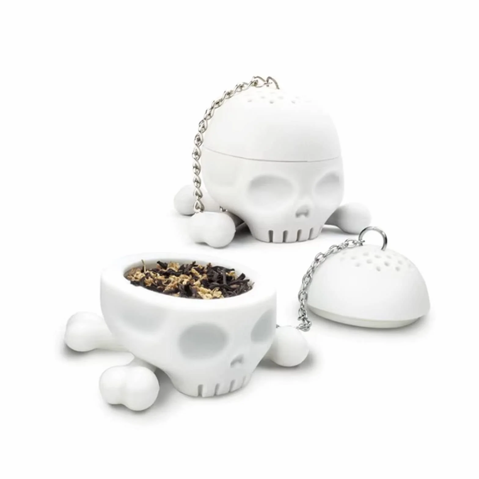 Infusor de hojas de té sueltas de silicona de grado alimenticio, con forma de calavera de hueso, filtro para tetera, té, taza de café