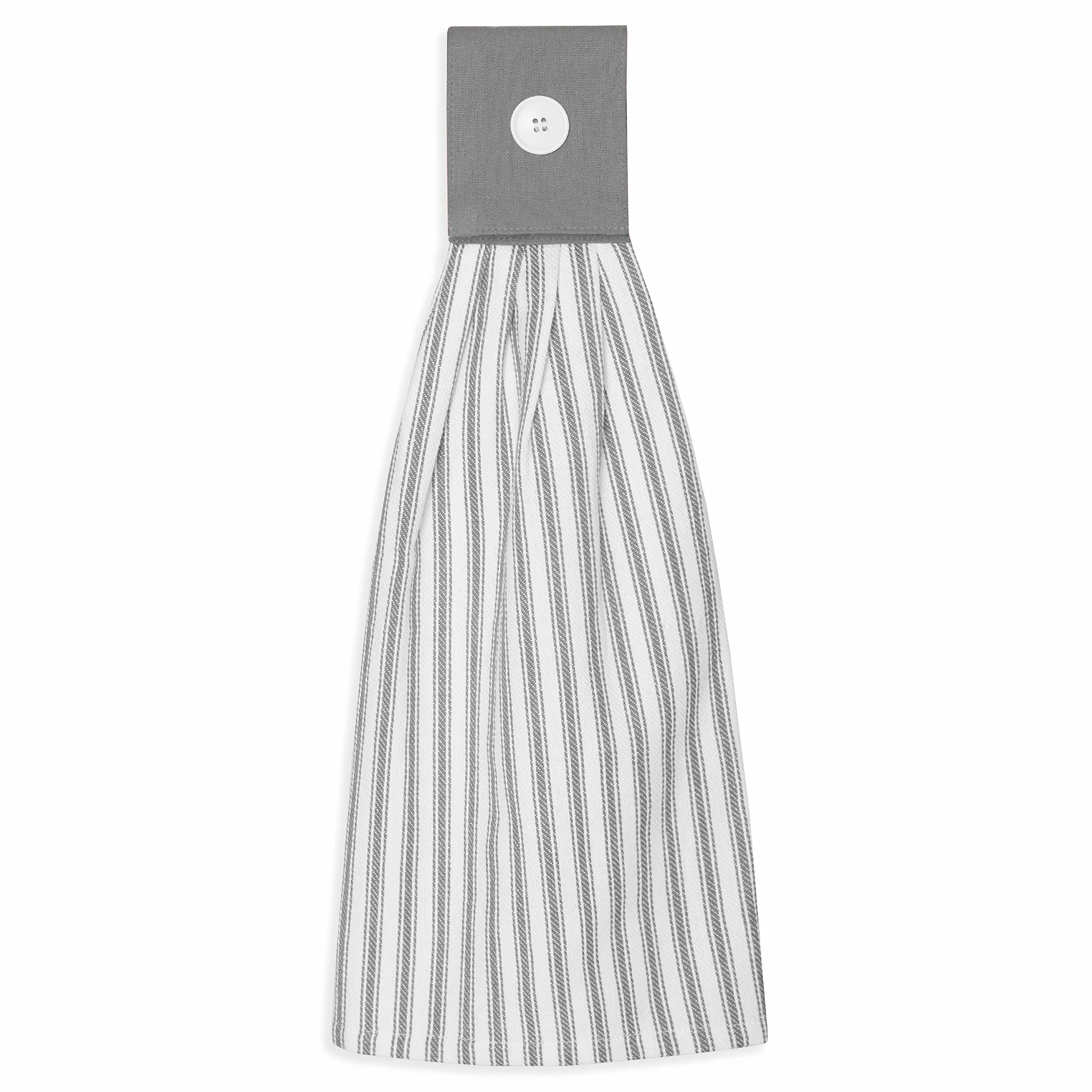 Juego de 2 toallas de mano de aleación gris y blanca para colgar platos de cocina con detalles de botón, color gris y blanco