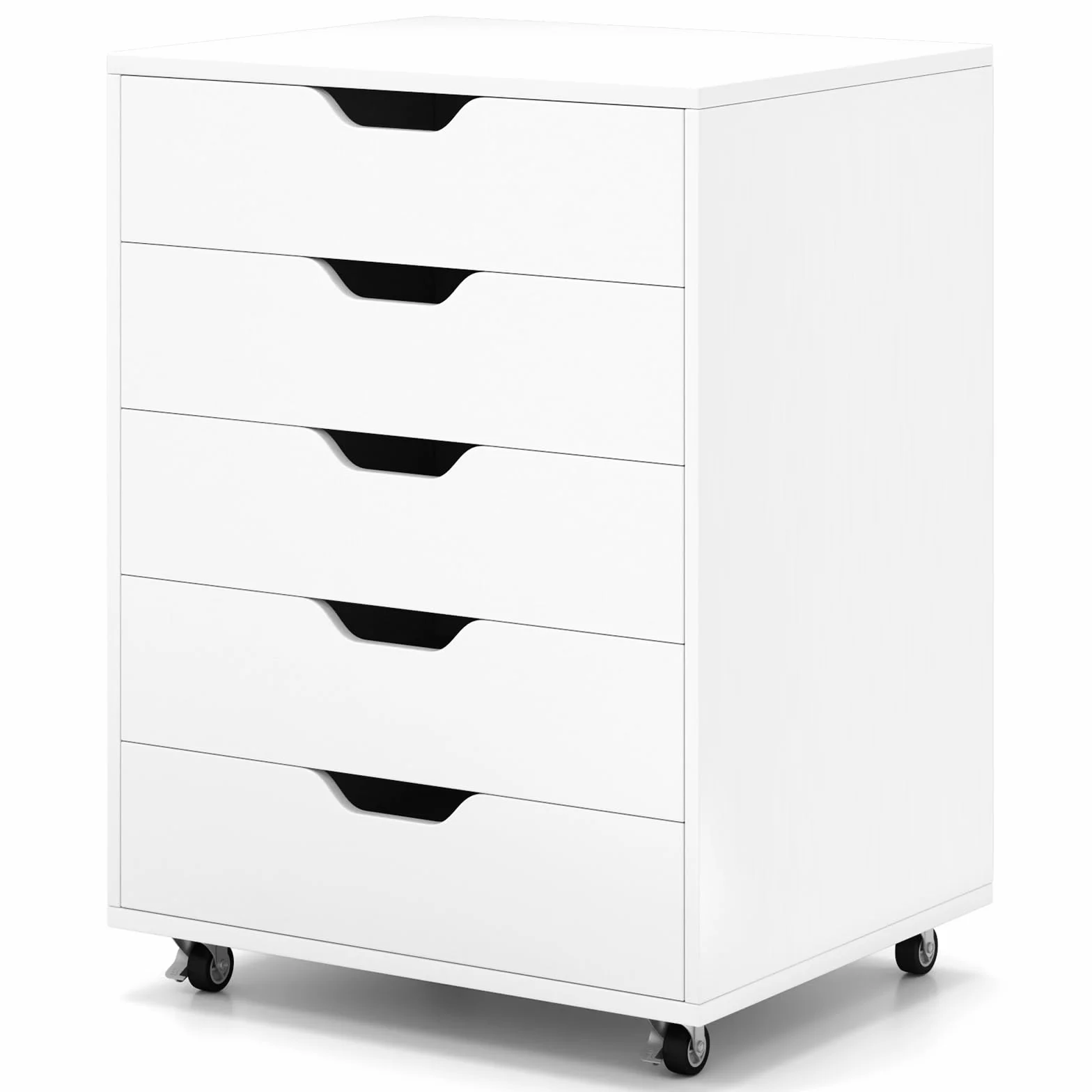 COSTWAY Cajonera de Oficina con 5 Cajones, Mueble Archivador con Ruedas, Soporte para Impresora, Archivador para Carta/A4/F4, Armario de Almacenamiento Multifuncional para Casa Oficina (Blanco)