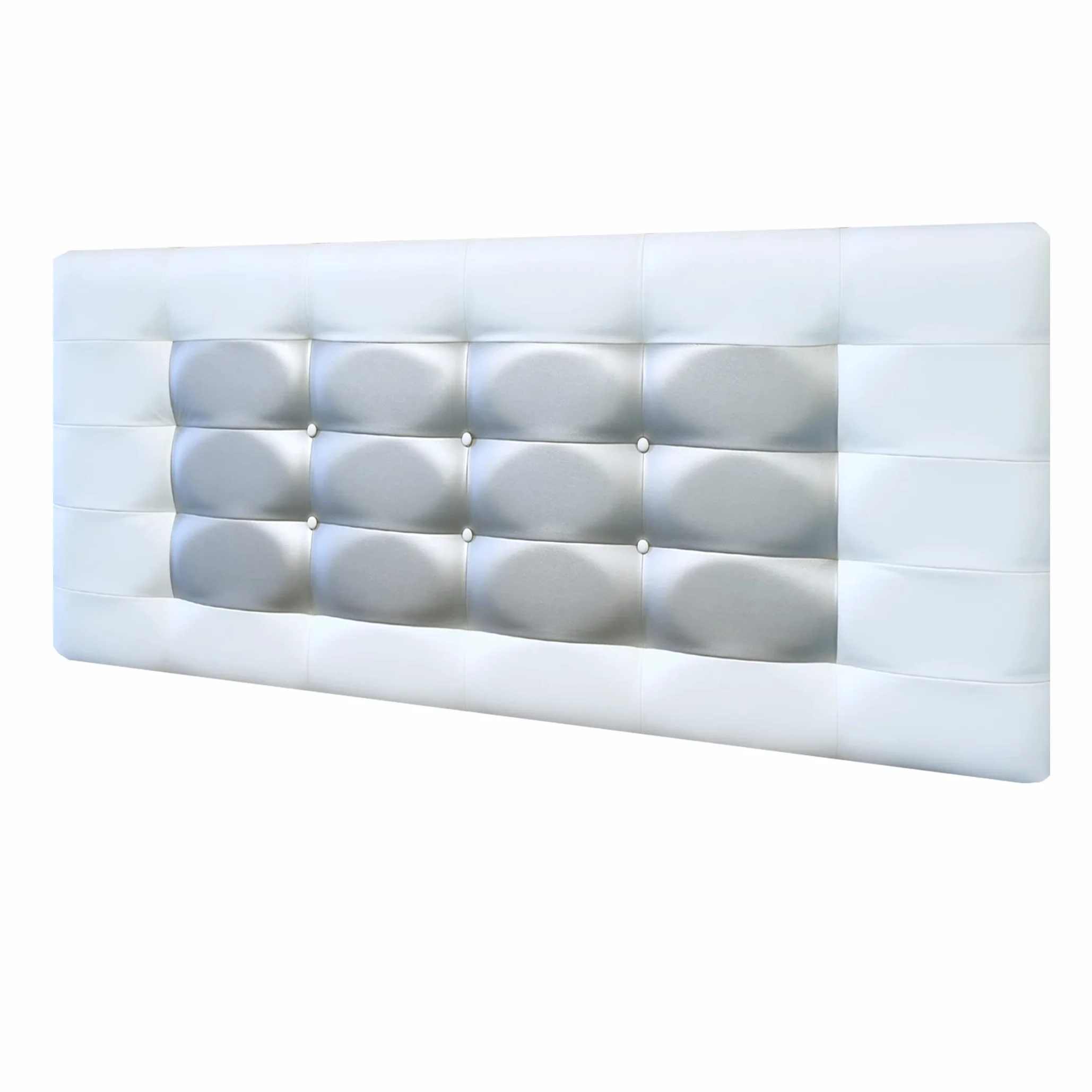 Cabecero de Cama Blanco Plata 70 cm.de Alto-Mod. FLORIDA con Forma de Marco y Botones-Cabecero Tapizado en Polipiel para Niños, Juvenil, Matrimonio-Cabezal de Colgar. (150x70, Blanco-Plata)