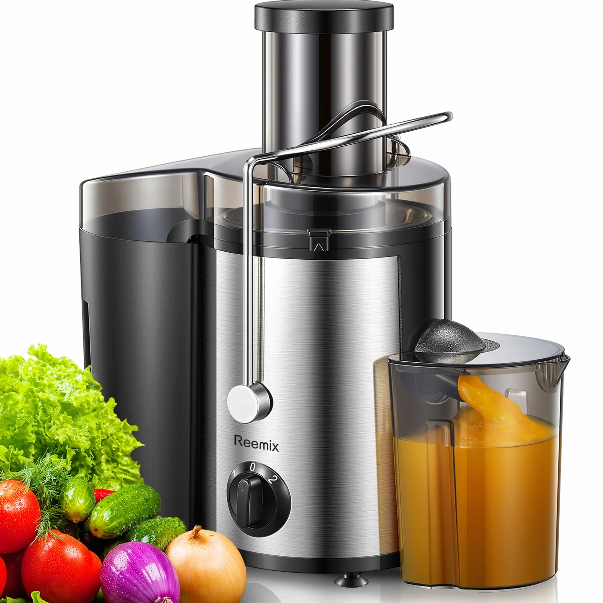 Reemix Licuadoras Para Verduras y Frutas, Licuadora de Acero Inoxidable, Fácil de Limpiar, 2 Modos de Velocidad, 65MM de Boca Ancha, Pies Nondeslizantes, Cepillo Incluido (Black, 800W)