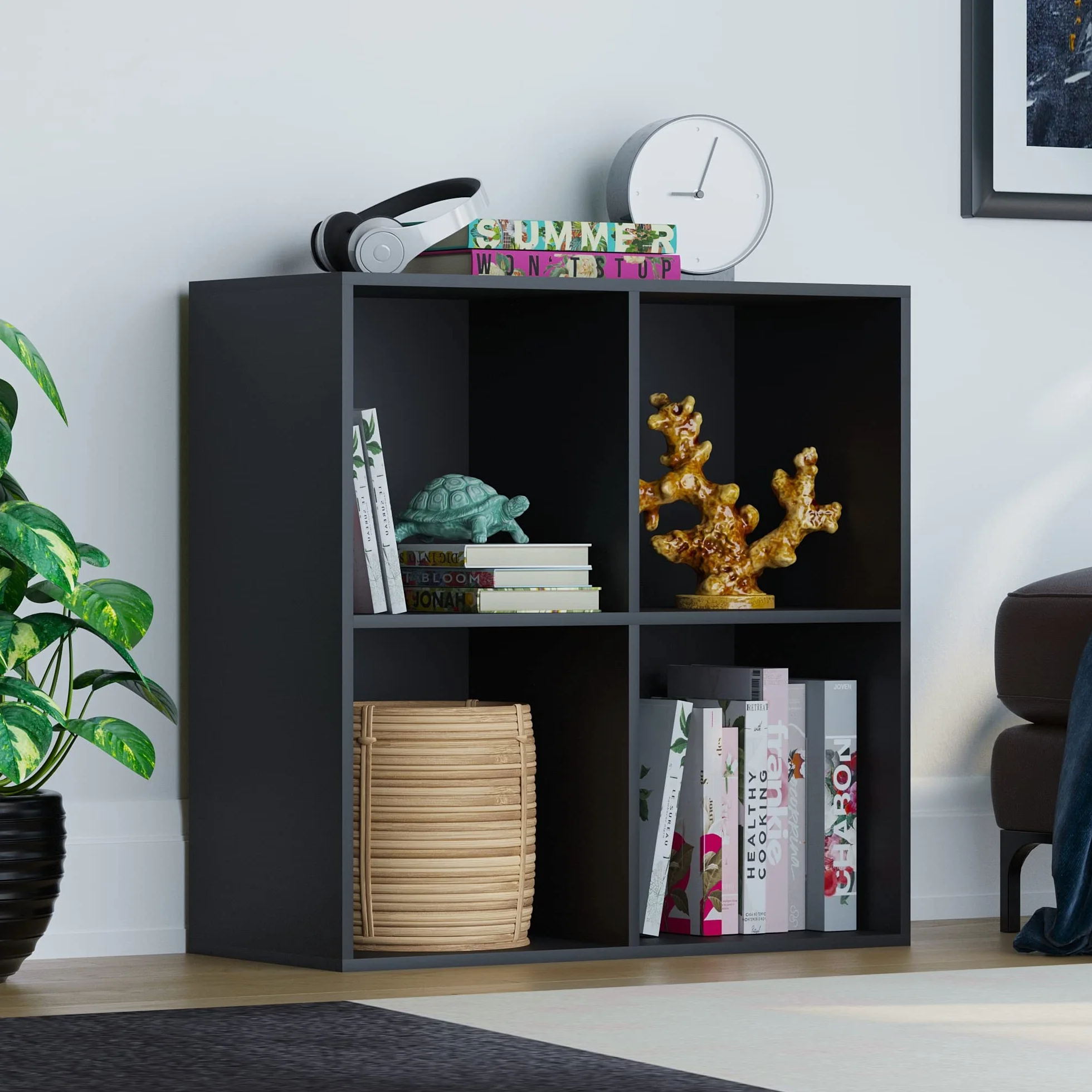 Vida Designs Durham Cube - Estantería organizadora de Almacenamiento para Sala de Estar, estantería de Oficina en casa (4 Cubos, Negro)