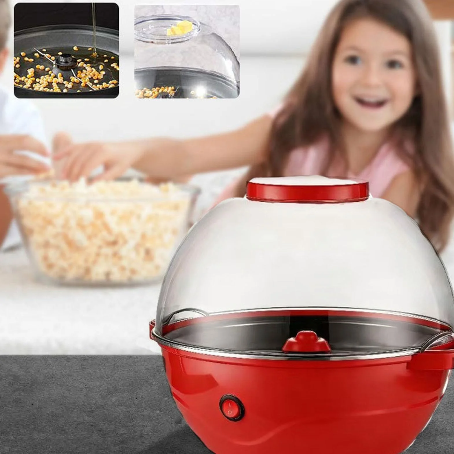 Haofy Popper Eléctrico para Palomitas de Maíz, 500 W, Agitación Automática, 2,5 L, Hervidor Antiadherente, Doble Mantequilla, Derretimiento Rápido, 4 Minutos para Aperitivos (Enchufe europeo 220V)