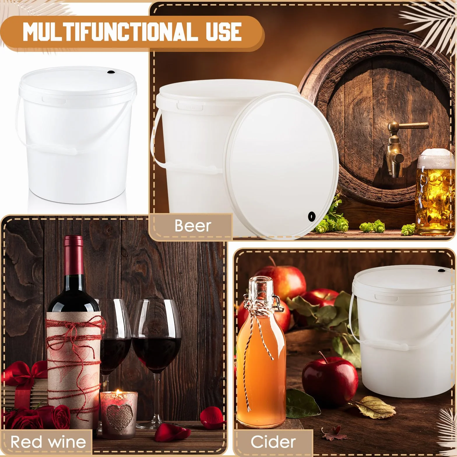 Hushee 6 cubos de fermentación redondos de 2 galones con tapa, sin BPA, fermentador de vino casero de grado alimenticio para cerveza, hidromiel, sidra, bebida fermentada, color blanco