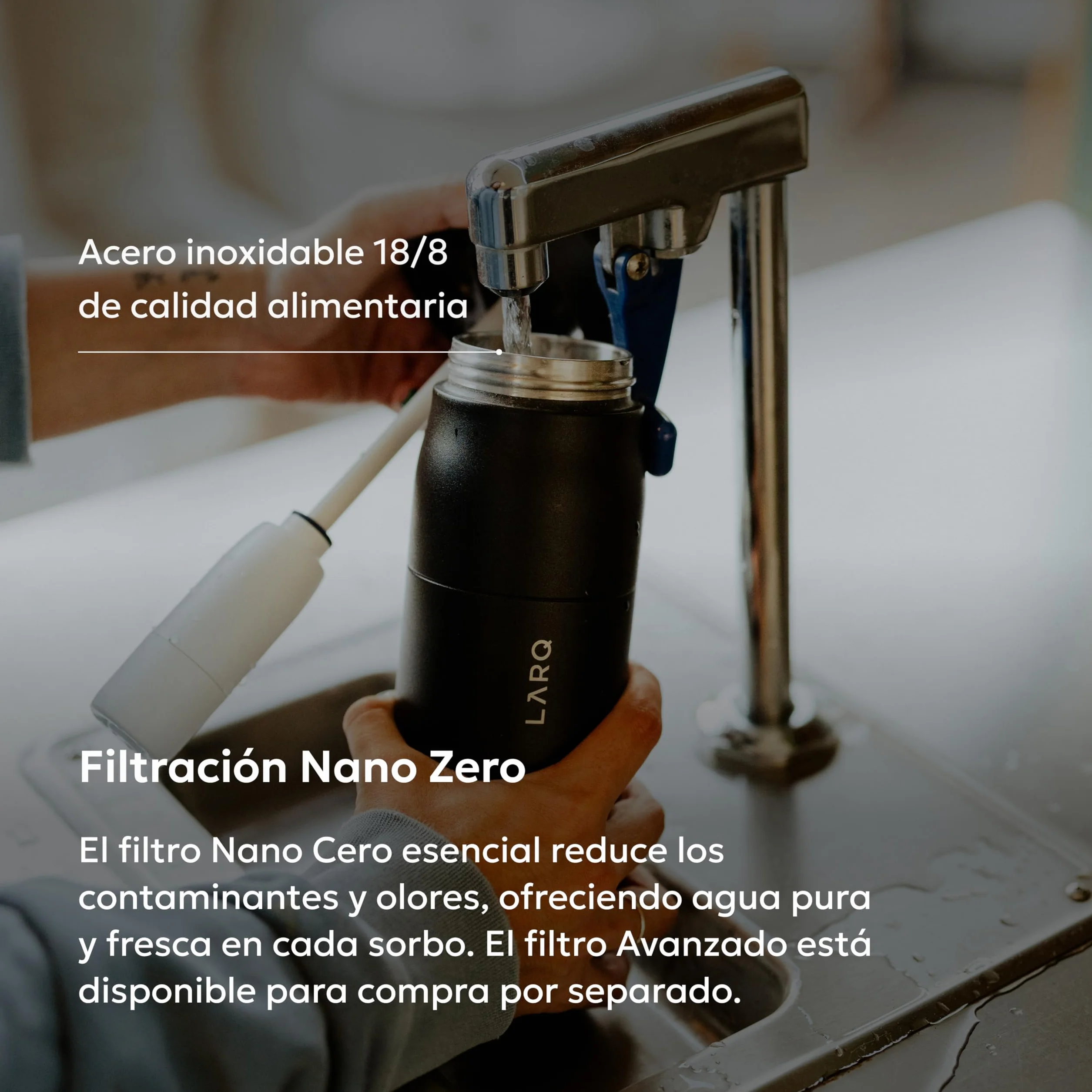 LARQ PureVis 2 Botella de Agua Inteligente con Filtro - Autolimpiable UV, Seguimiento de Hidratación vía App, Acero Inoxidable Aislado – Garantía 2 Años – 1 Litro