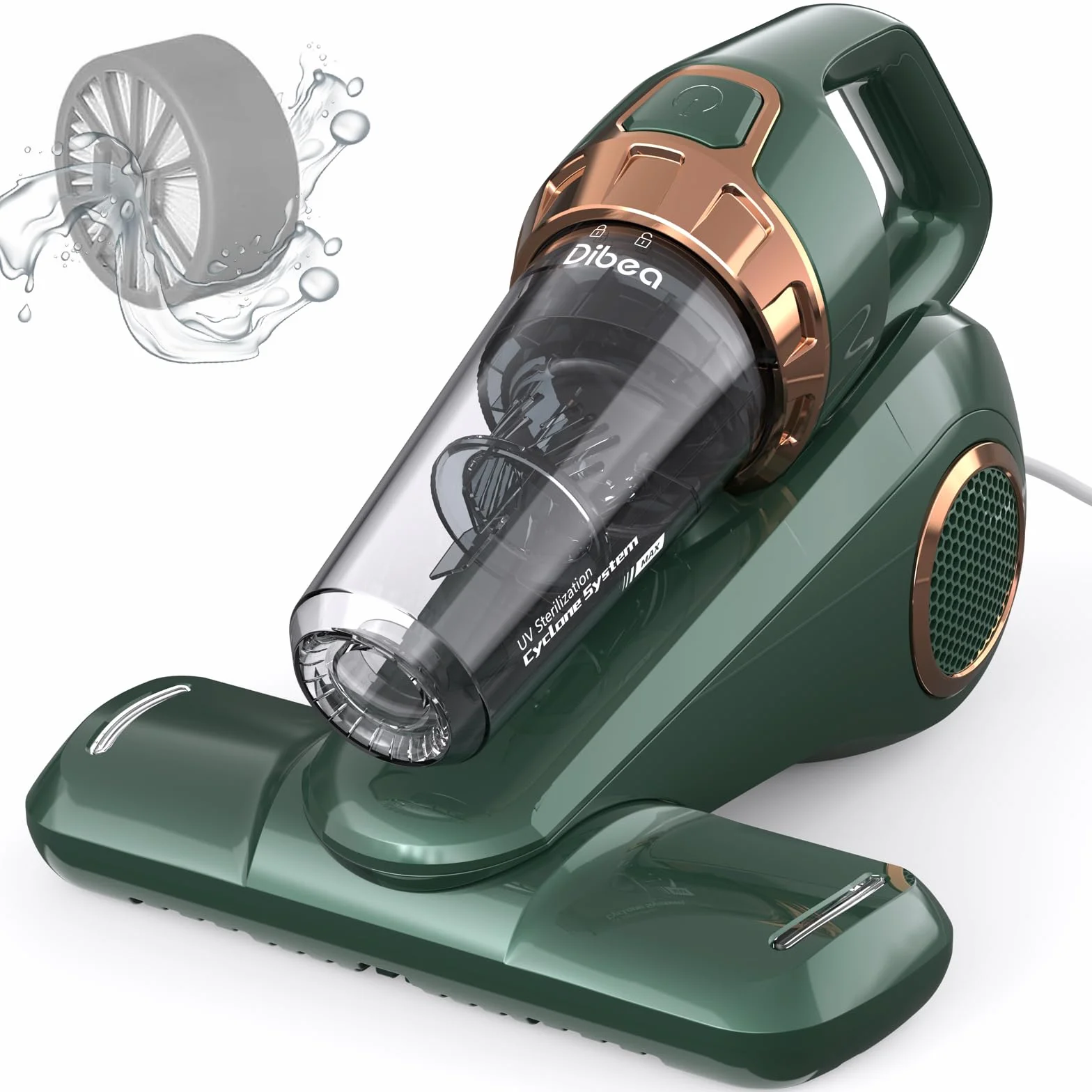 Dibea Aspiradora de cama UV mejorada con filtración Hepa y luz UV para eliminar ácaros del polvo, alérgenos, polen con cable, color blanco UV-10