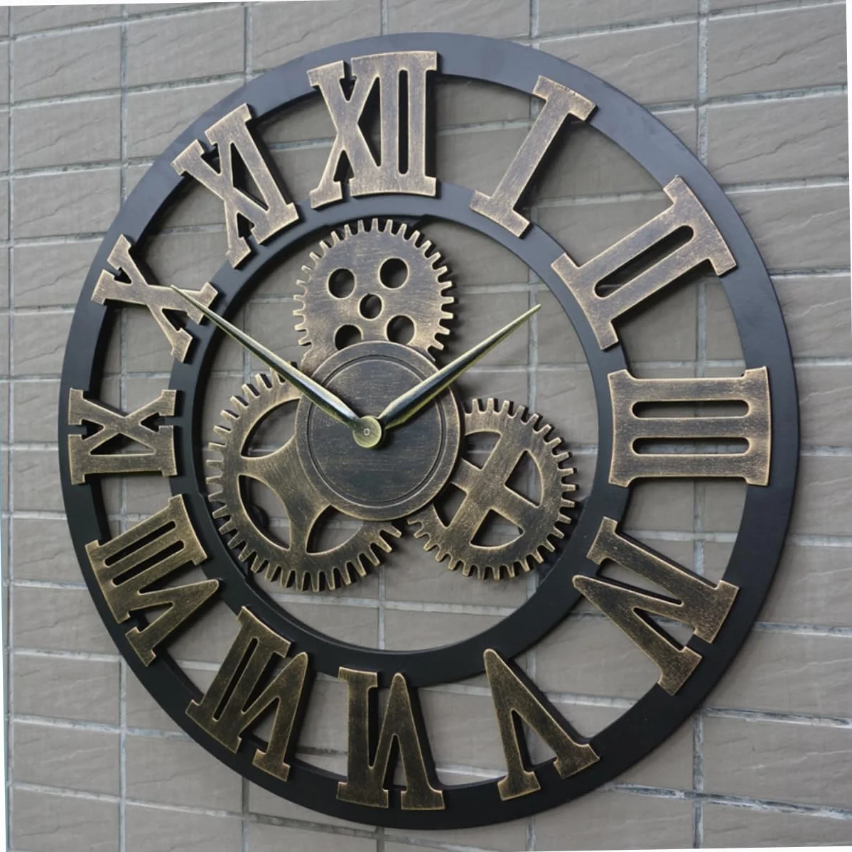 PRETYZOOM Reloj De Pared Industrial Diseño De Engranajes Retro y Decorativo Sin Dorado