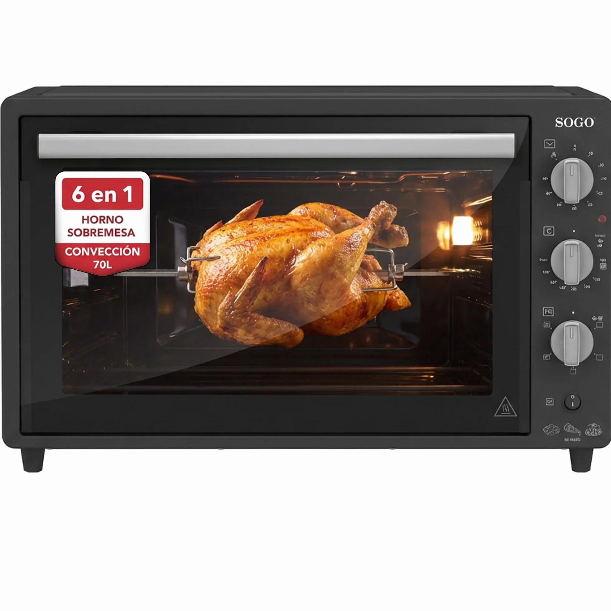 Sogo Horno Sobremesa de Convección 70L - Horno Eléctrico con Rustidor para Asados Jugosos - Horno Multifunción con Gratinador para Recetas Crocantes - Ideal para Cualquier Plato
