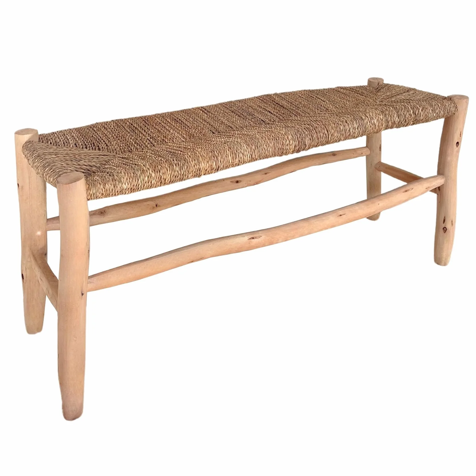 Homemaison – Banco marroquí de doble trenzado central de madera natural, 35 x 100