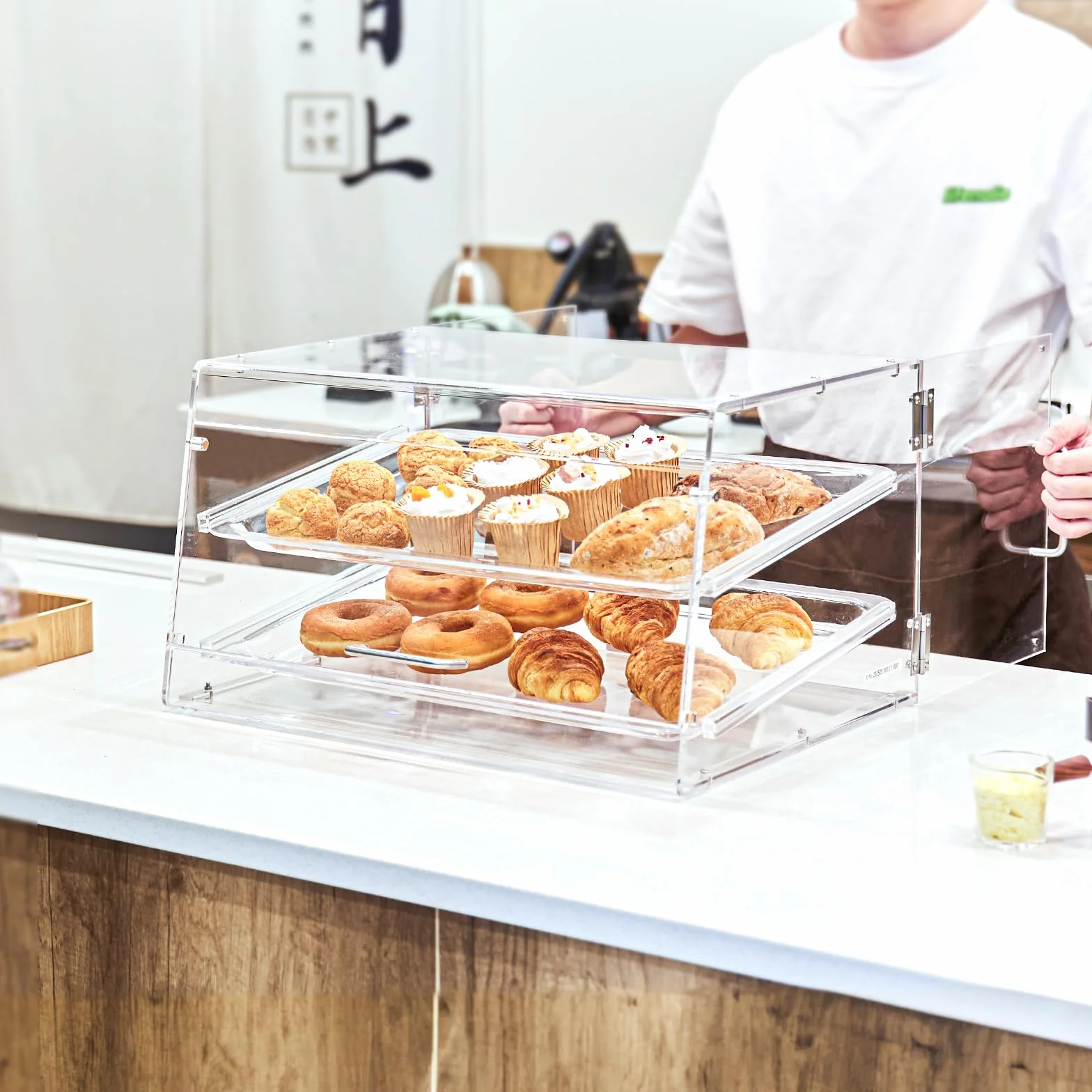 VEVOR Soporte de Exhibición de Pastelería de 2 Niveles Escaparate de Panadería de Acrílico Estante de Presentación de Pastelería Extraíble para Pan, Postre, Barra de Dulces, Cafetería, Restaurante