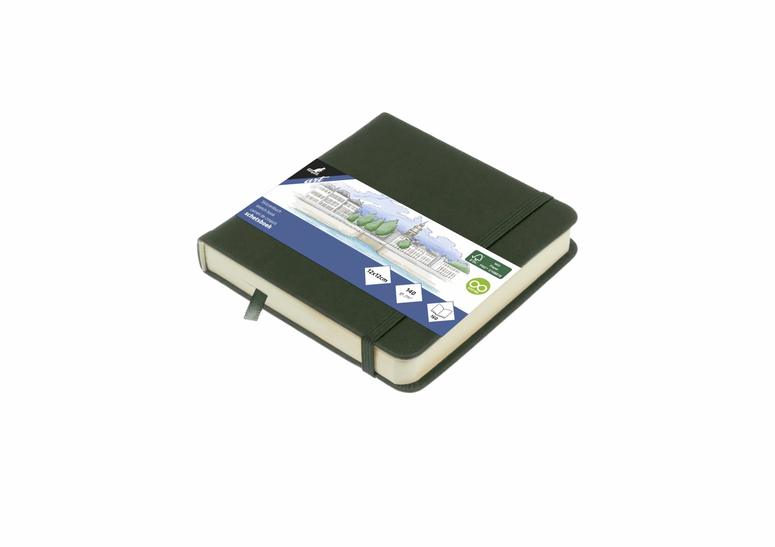 Kangaro Cuaderno de dibujo tapa dura 12x12 cm 80 hojas 140 g papel crema Forest Green