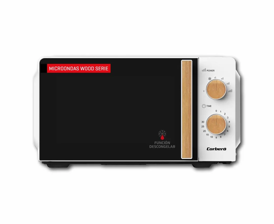 Corberó Microondas 20L 700W Control Mecánico 5 Niveles Temporizador 30 Min Plato Giratorio 245mm Blanco