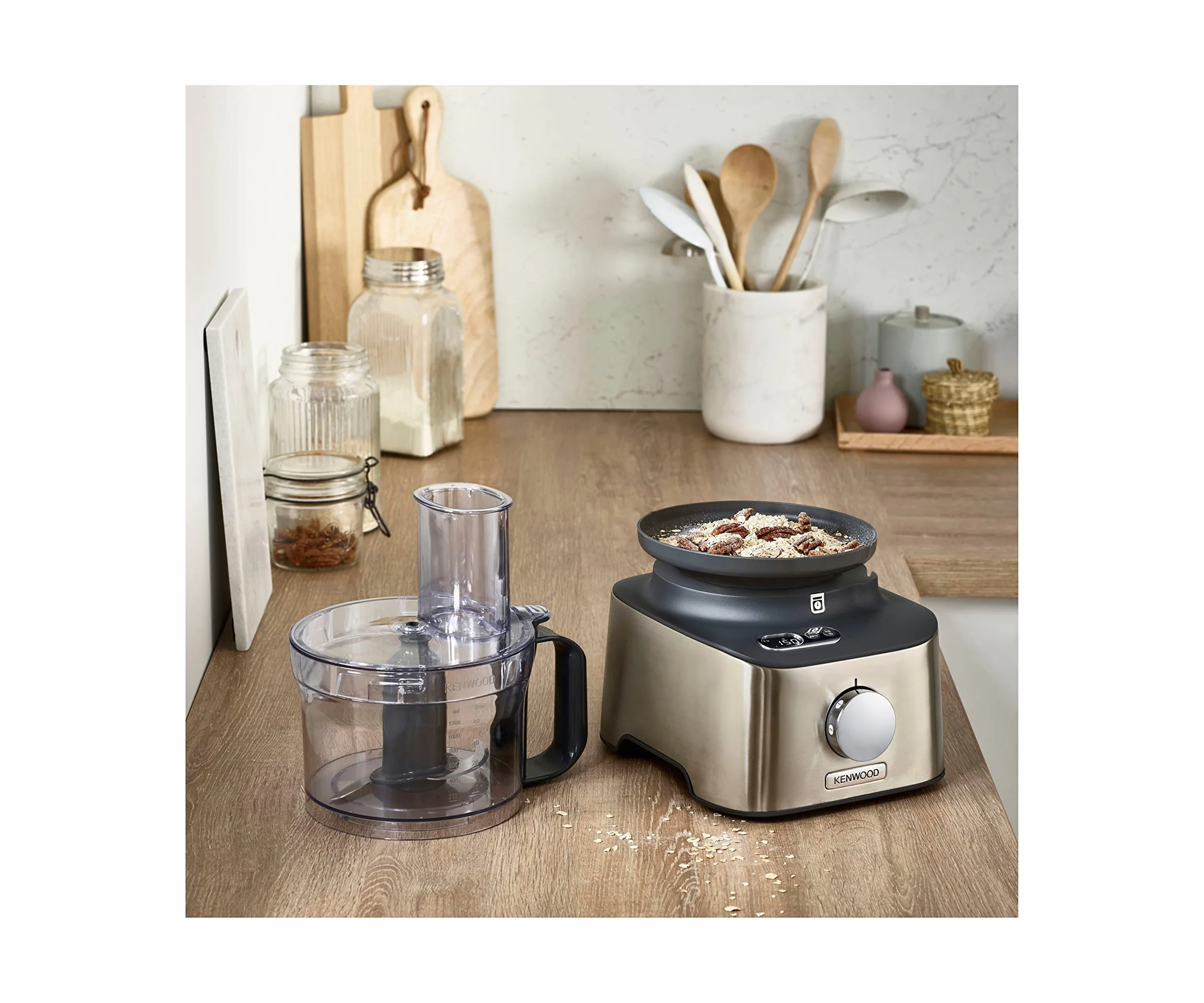 Kenwood Multipro Compact Procesador Robot de Cocina, Bol de 1,2L, Batidora de Vaso de 1,2L, Gancho para Amasar, Varillas, Discos para Cortar y Rallar, Molinillo de Especias, 800 W, FDM313S, Plata