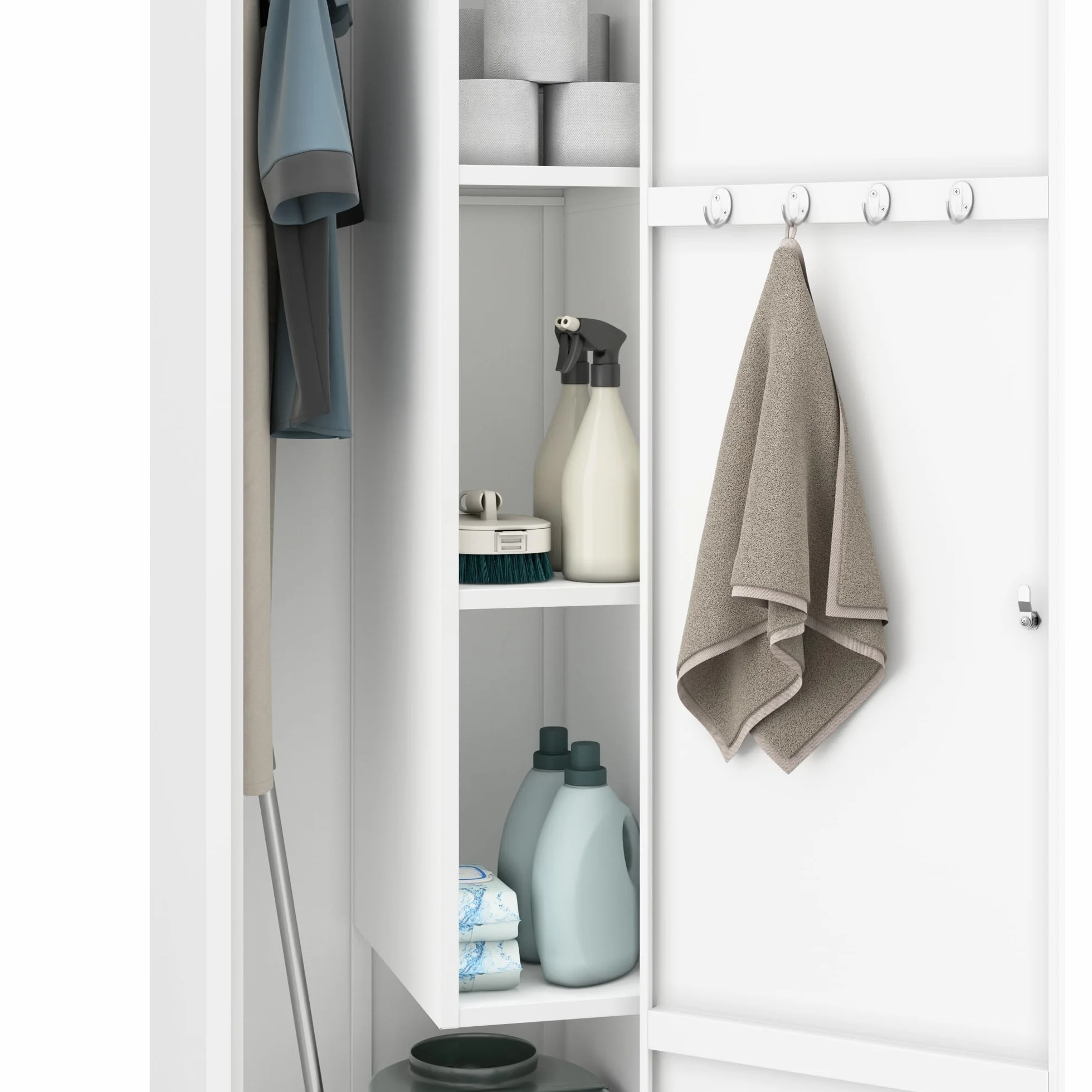 Jan Nowak Agnes - Armario para escobas (Metal, 50 x 185 x 50 cm, Multiusos, con estantes y Barra para Ropa, Cerradura, ventilación, Estrecho, 50 cm de Ancho) (Bianco)