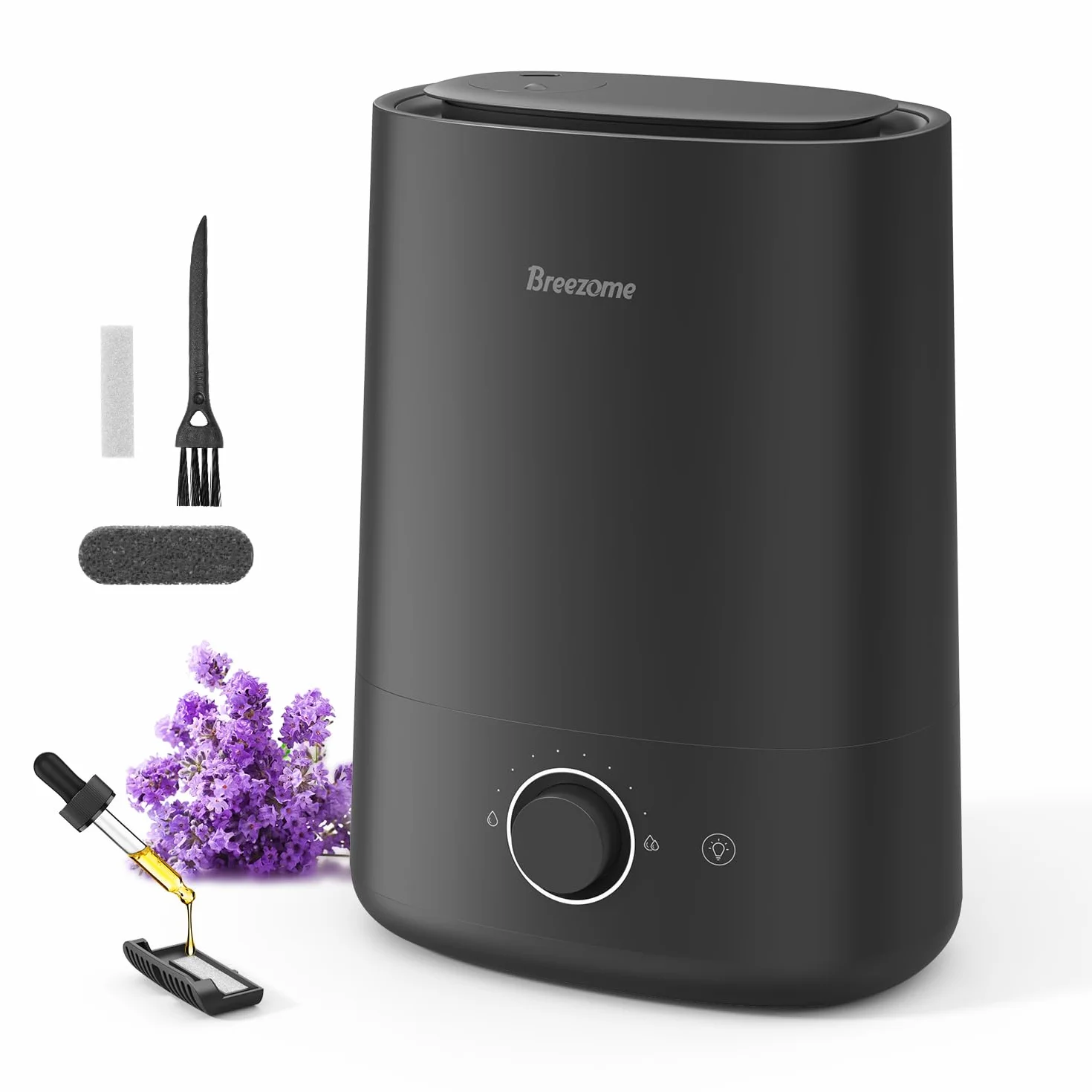 BREEZOME Humidificadores de 5 litros para dormitorio, humidificador ultrasónico de llenado superior de niebla fría y difusor de aceite esencial, boquilla de 360°, apagado automático, tiempo de