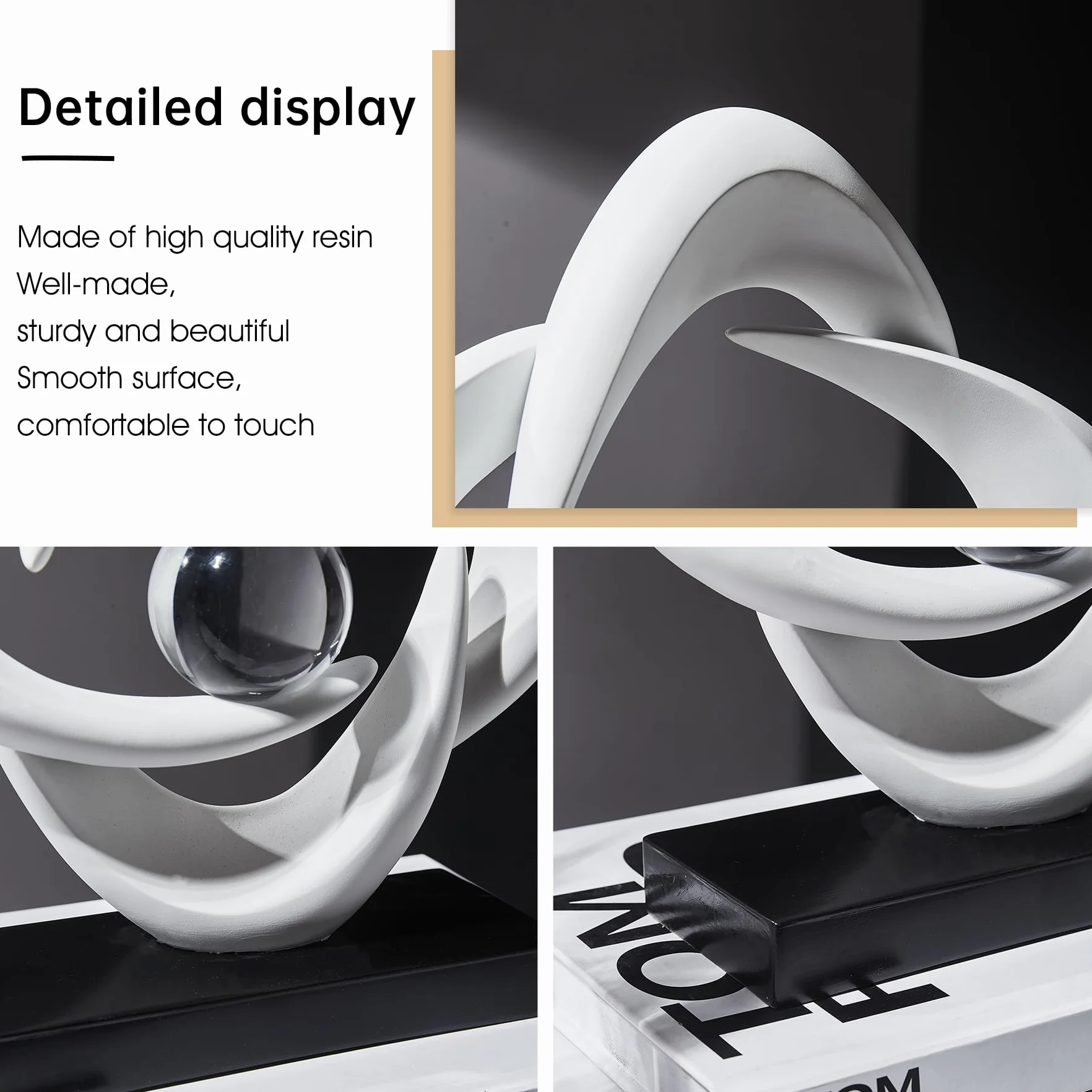 Escultura de arte abstracto, estatua decorativa dorada de resina, adornos blancos modernos para sala de estar, decoraciones modernas para mesa de café, entrada, oficina, coleccionables (blanco)