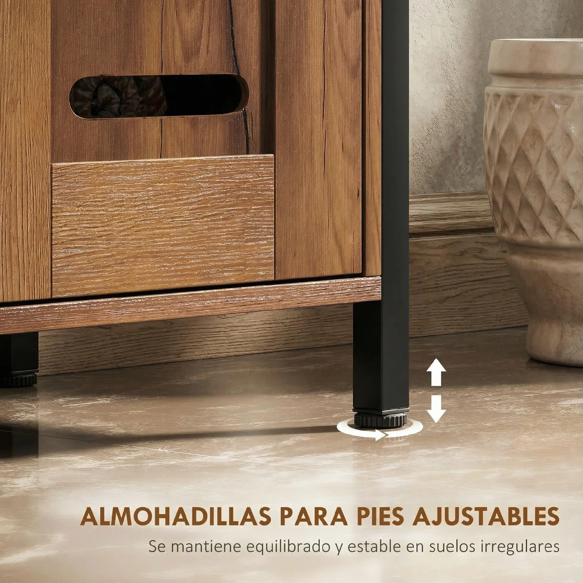 HOMCOM Mueble Bajo Lavabo Industrial con 2 Puertas de Lamas y Cierre Magnético, Estante Regulable, para Lavabos sin Pedestal, Mueble de Baño 60x30x60 cm Marrón Rústico