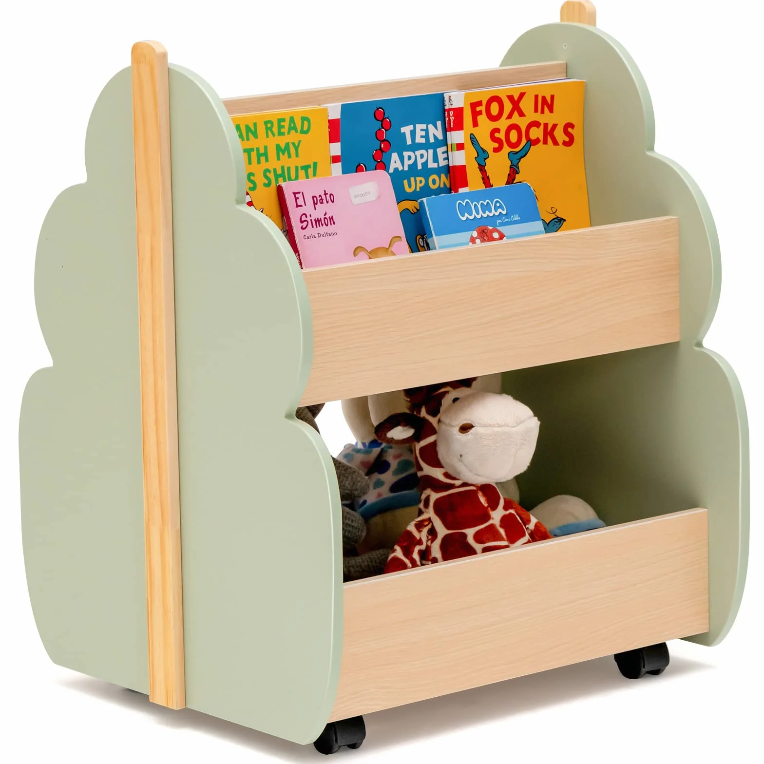 LIFEZEAL Estantería Infantil con Ruedas, librería de Madera de 2 Niveles para habitación de niños, Organizador de Juguetes con diseño de árbol, Organizador de Almacenamiento Multiusos para guardería