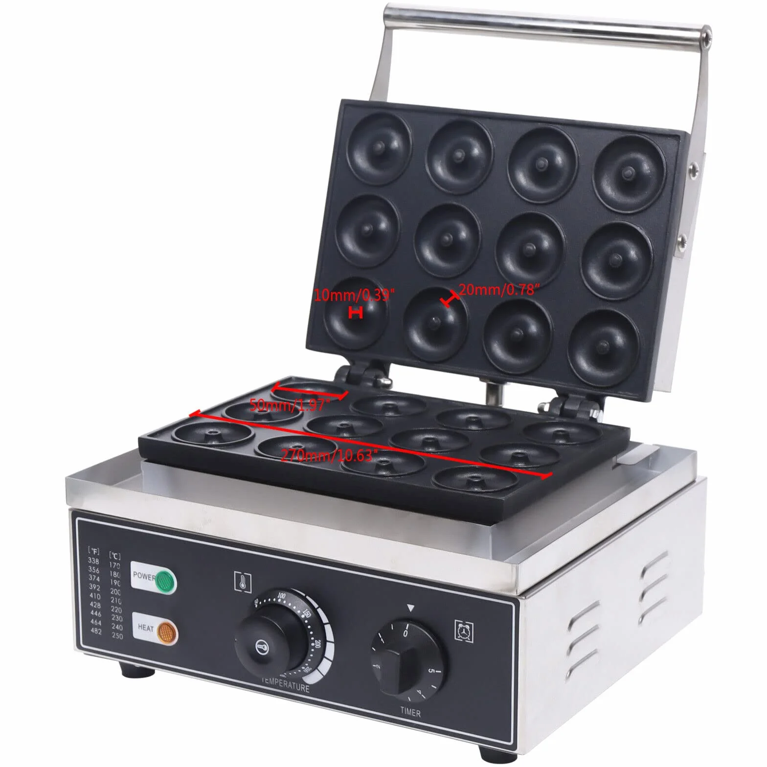 Donut Maker Machine Donut Baker - Máquina de donuts eléctrica (1500 W) - Máquina de gofres para 12 mini rosquillas