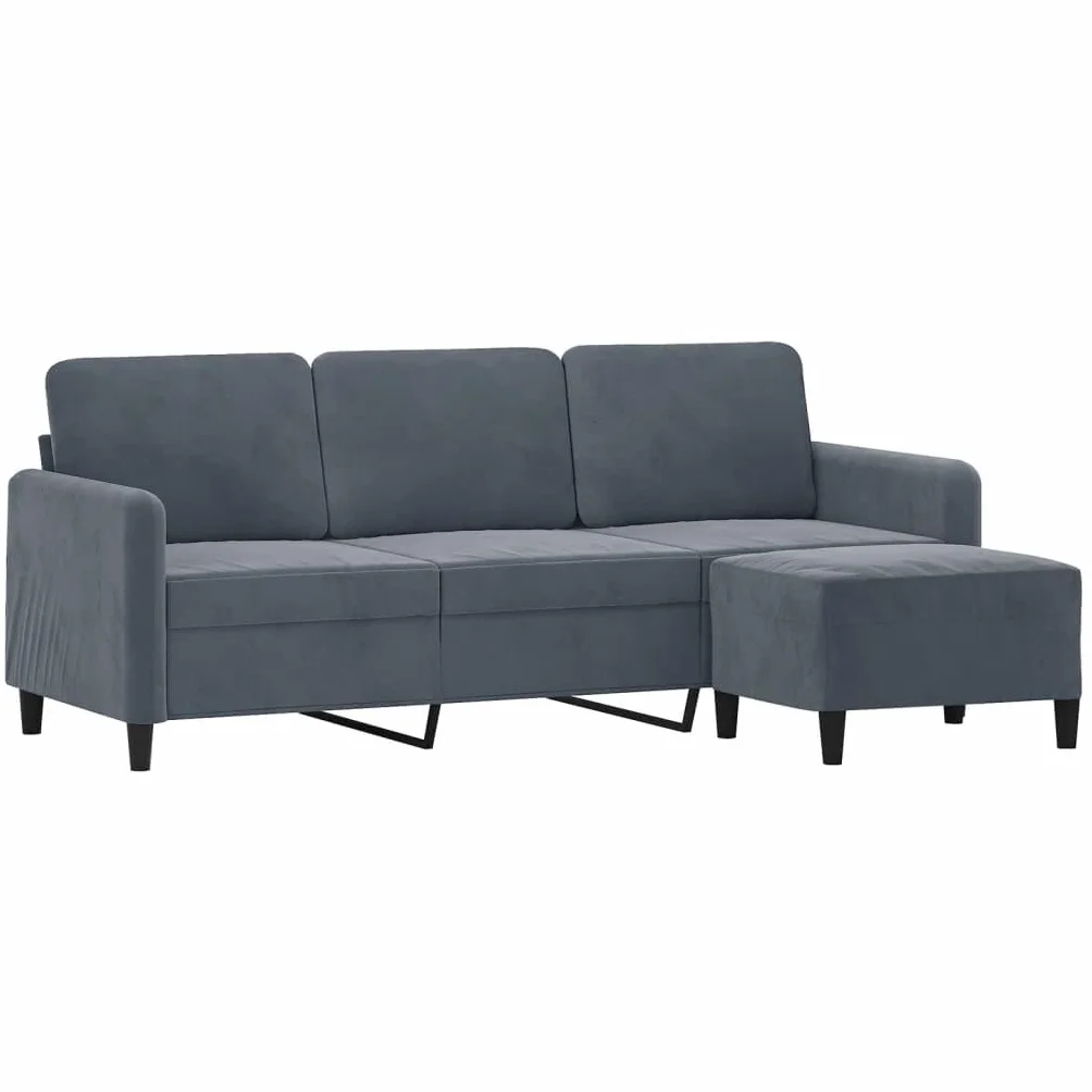 IKAYAA Sofá de 3 Plazas con Taburete Patas de Madera Sofá de Salon de Terciopelo Sofá Chaise Longue Moderno para Salon Oficina 180 cm Gris Oscuro 3032130_es
