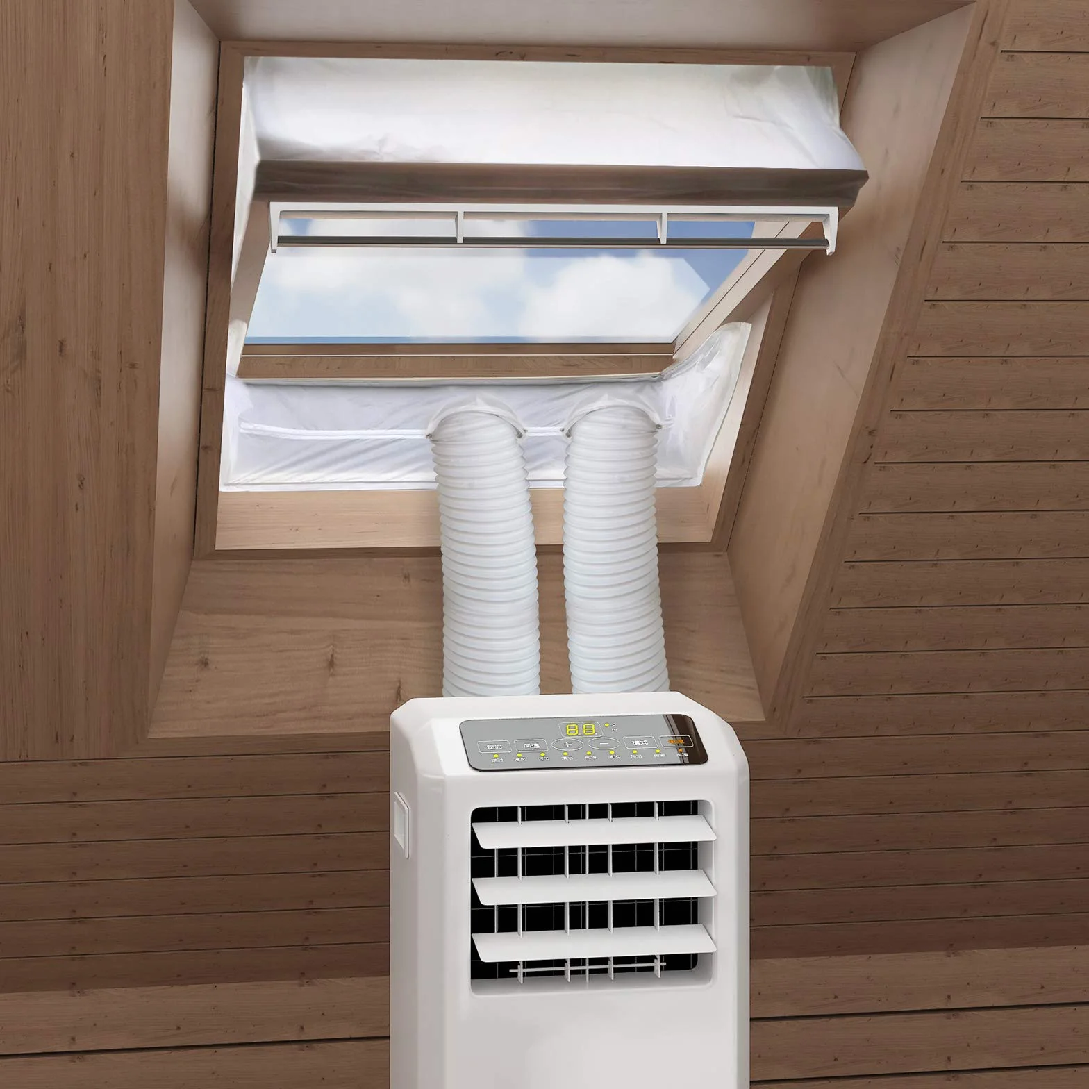 HOOMEE Aislante de Ventanas de Techo Pivotante Central 230 cm x 2 para Aire Acondicionado Portátil y Secadora