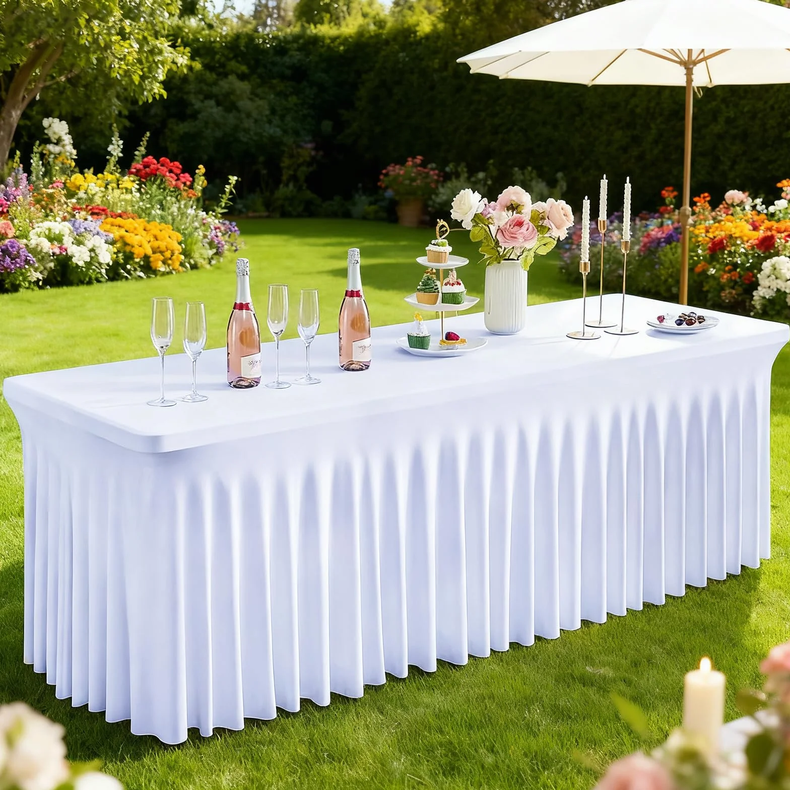 Fave Paquete de 2 Manteles de Mesa Rectangulares Blanco 183 cm, Ajustados | Manteles Ajustados para Fiesta de Primavera, Exterior, Boda y Banquete, Blanco, 76x183 cm