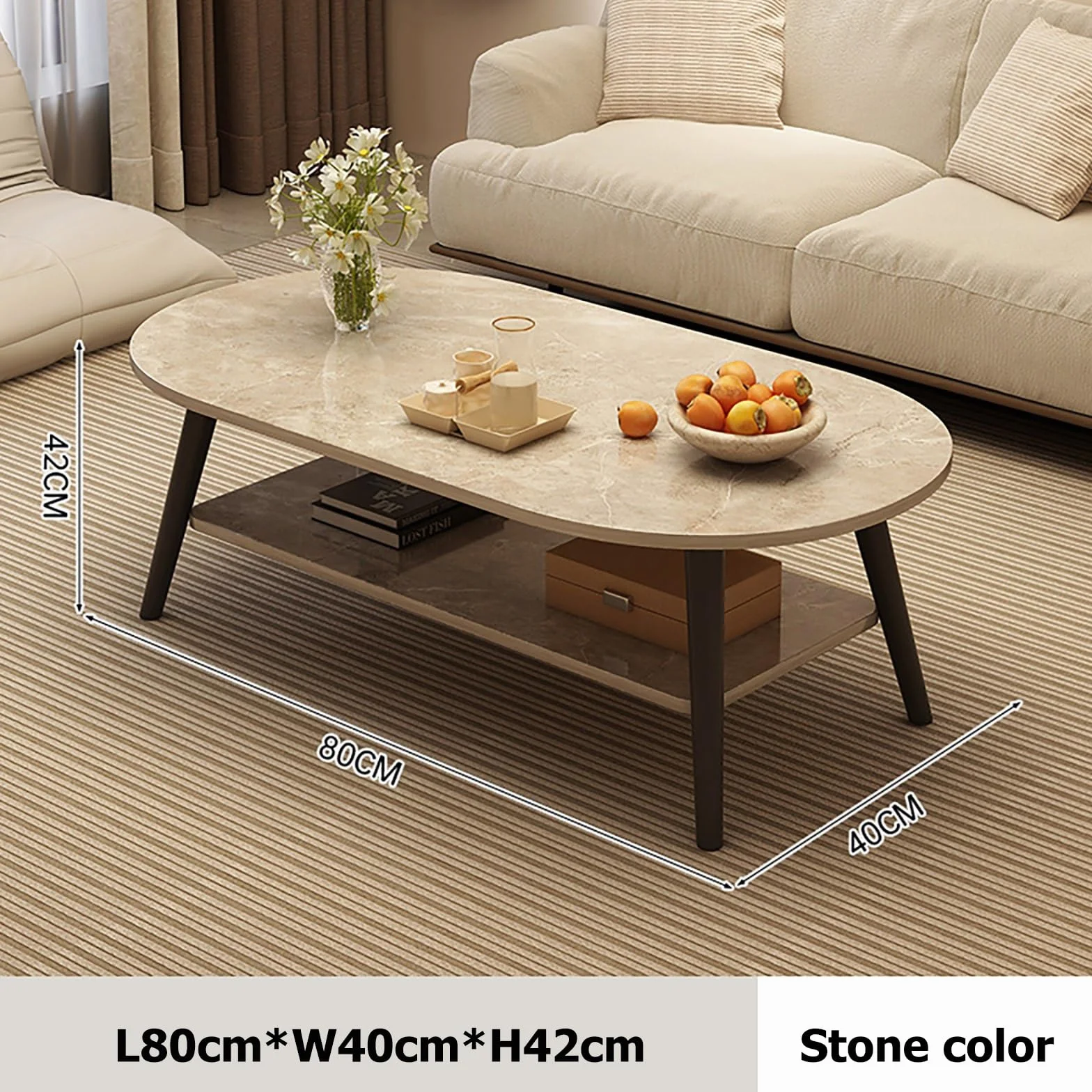 mesa central para sala de estar, 31.5 pulgadas de centro, minimalista de exhibición, ovalada de 2 niveles con almacenamiento