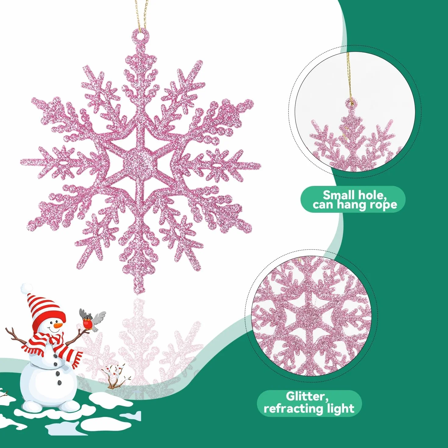 SULOLI 12 Piezas Decoración de Copos de Nieve con Purpurina Colgantes Navidad