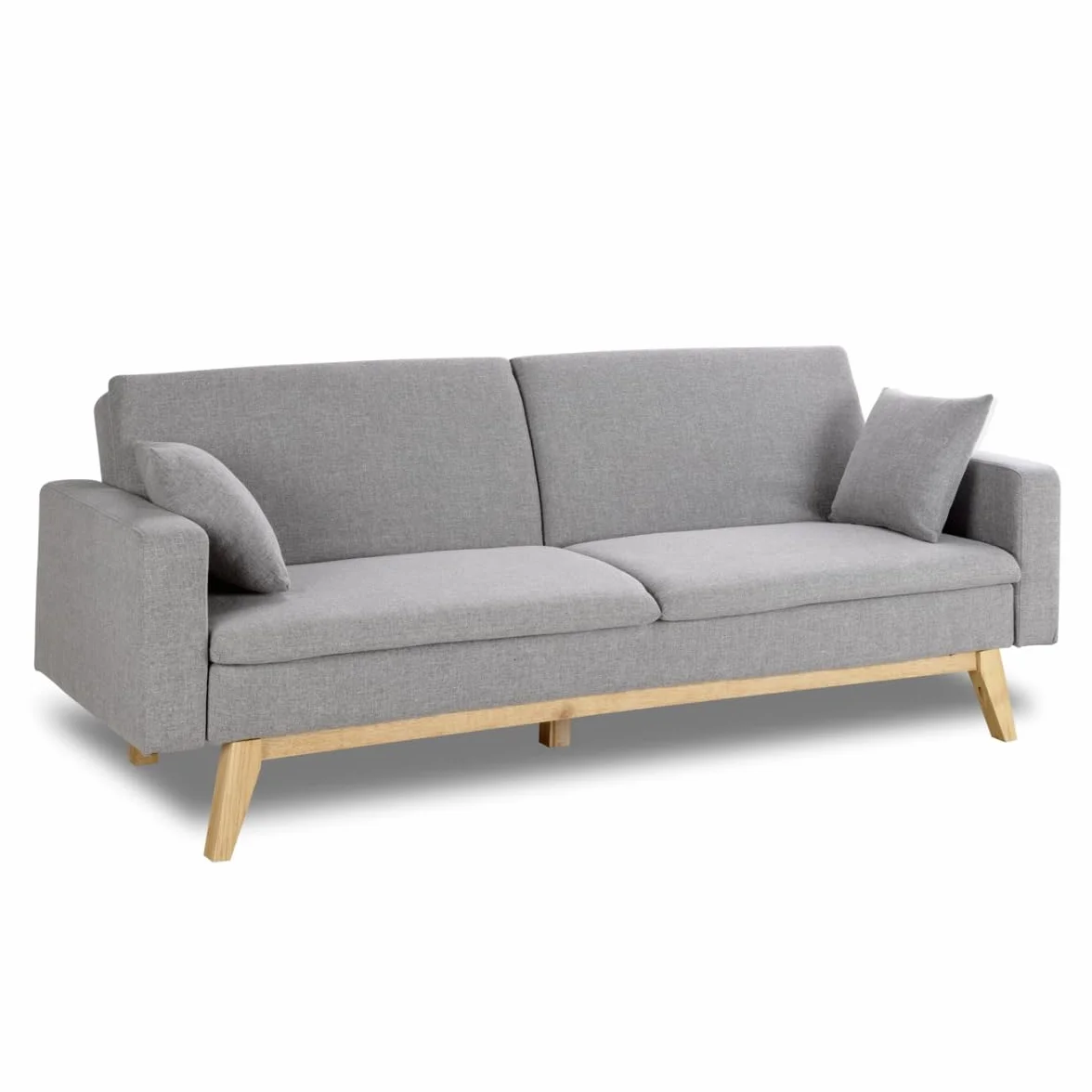 Don Descanso, Sofá Cama 3 plazas Reine, Tapizado en Tela, Sistema Apertura de Libro o Clic-clac, Medida sofá: 206x73x80cm, Medida Cama: 180x100cm, Incluye 2 Cojines, Gris Claro