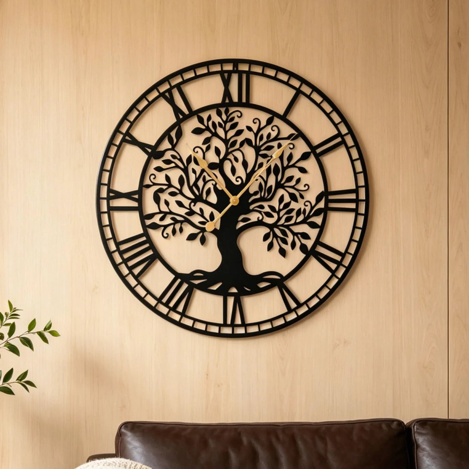 LIFEZEAL - Reloj de pared grande y silencioso de 68 cm, diseño moderno, árbol de la vida de metal, péndulo sin tic-Tac con pilas, decoración de pared para sala de estar, dormitorio, oficina (Style1)