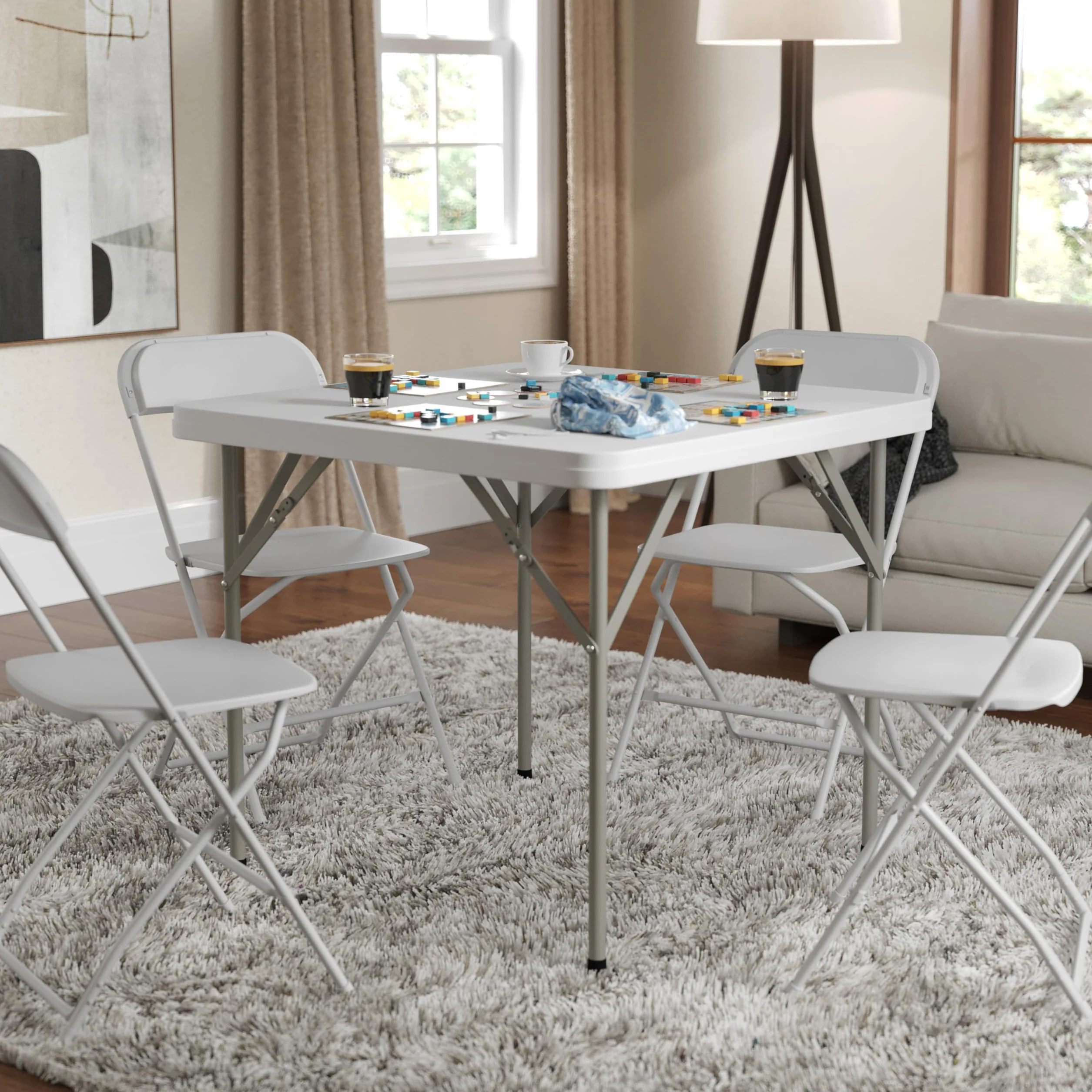 Flash Muebles 34 "Cuadrado Granito Mesa Plegable de plástico de Color Blanco