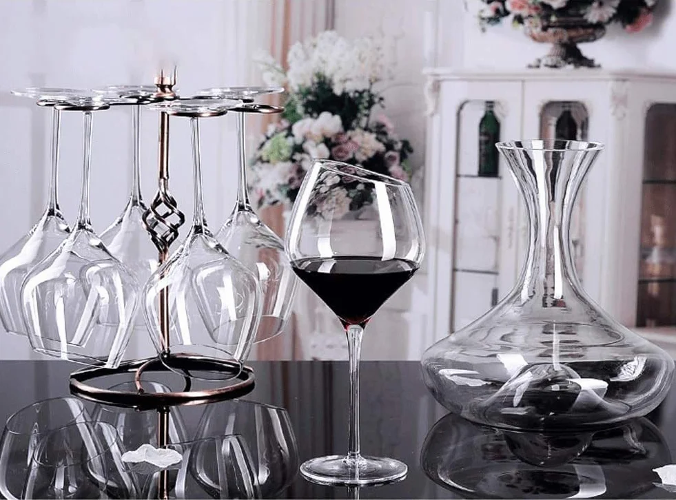 Exquisito Juego de 2 Copas de Vino Rojas con decantadores Cristal Artesanal Ideal para catas Profesionales Capacidad: 580 ml/19 6 oz Cristalería Elegante