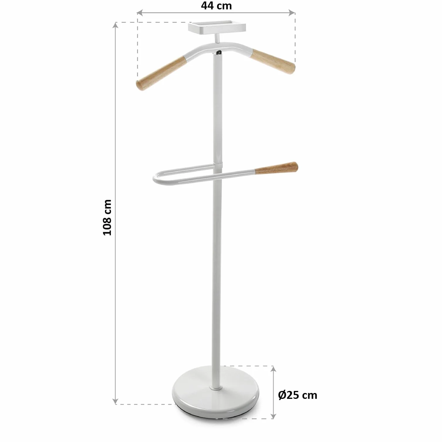 Versa Cham Galán de Noche Moderno Multifuncional con 2 Perchas o Colgadores para Ropa de Hombre o Mujer, Medidas (Al x L x An) 108 x 44 x 25 cm, Metal, Color Blanco y Madera
