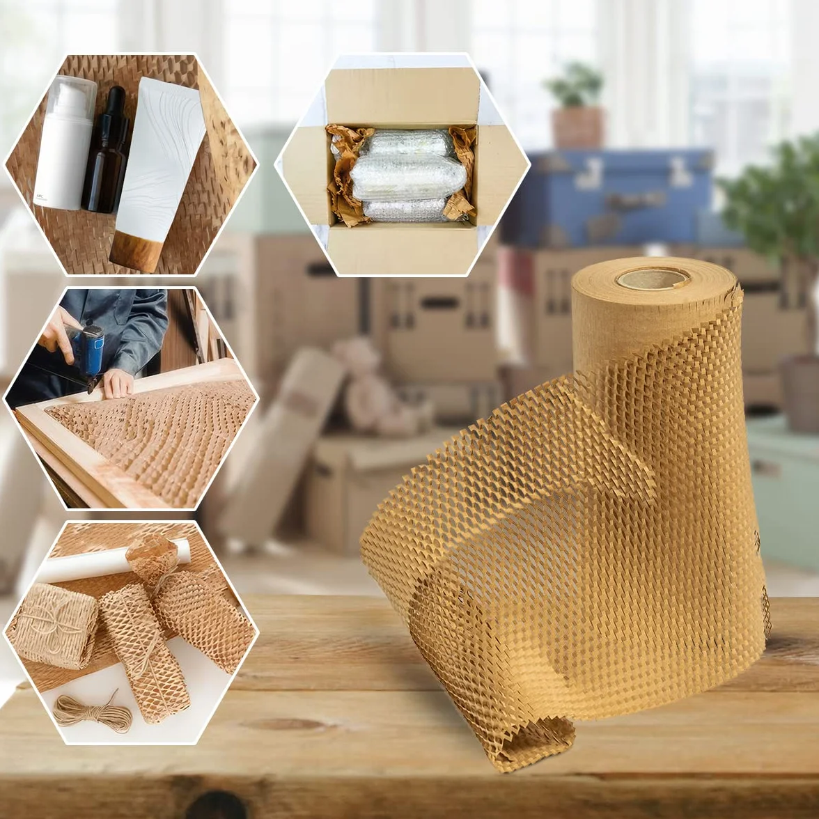 Papel de Embalaje Nido de Abeja 30cmx250 metros (75m²) Rollo de Papel Material de Embalaje Relleno Rollo de Papel Kraft para Mudanzas