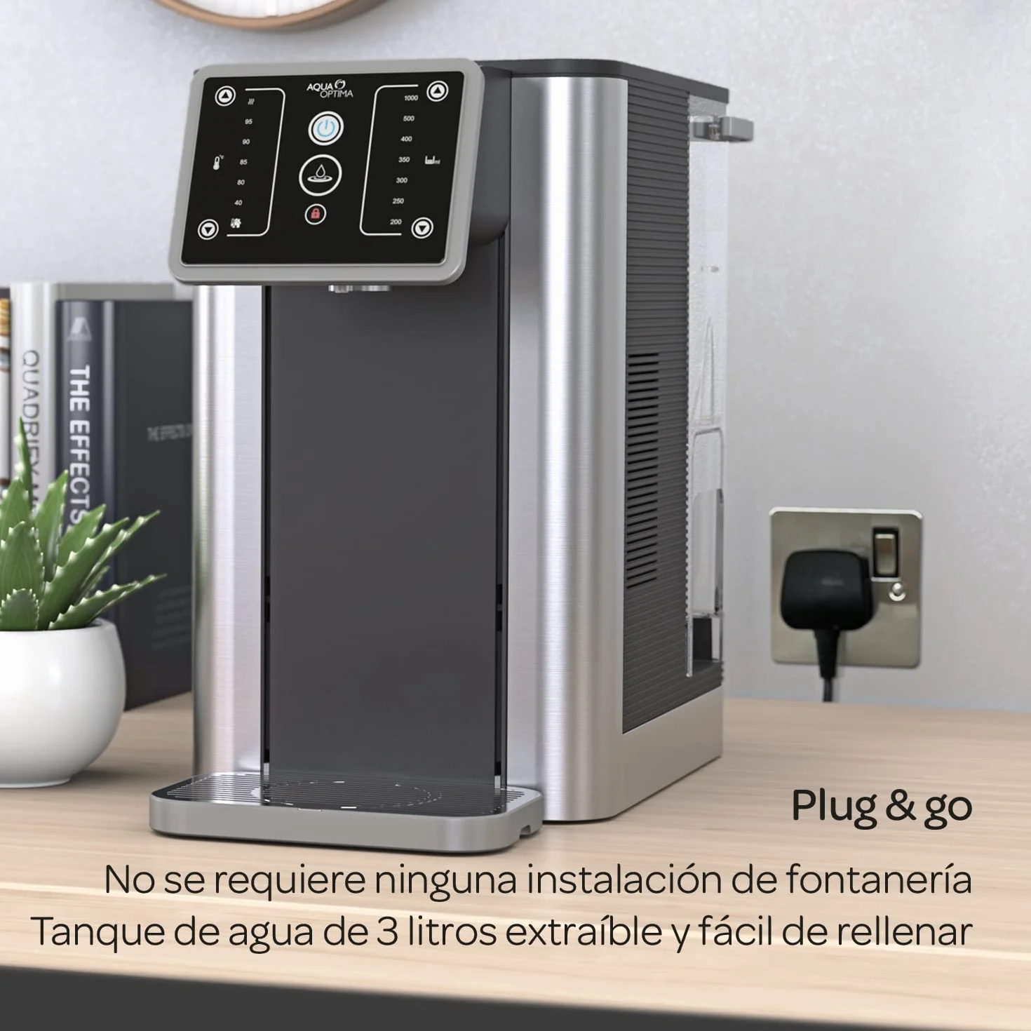 Dispensador instantáneo de agua caliente filtrada Aqua Optima Aurora, capacidad de 3,0 litros, 49 opciones de volumen y temperatura, incluye 1 filtro agua Evolve+ de 30 días, reduce los microplásticos