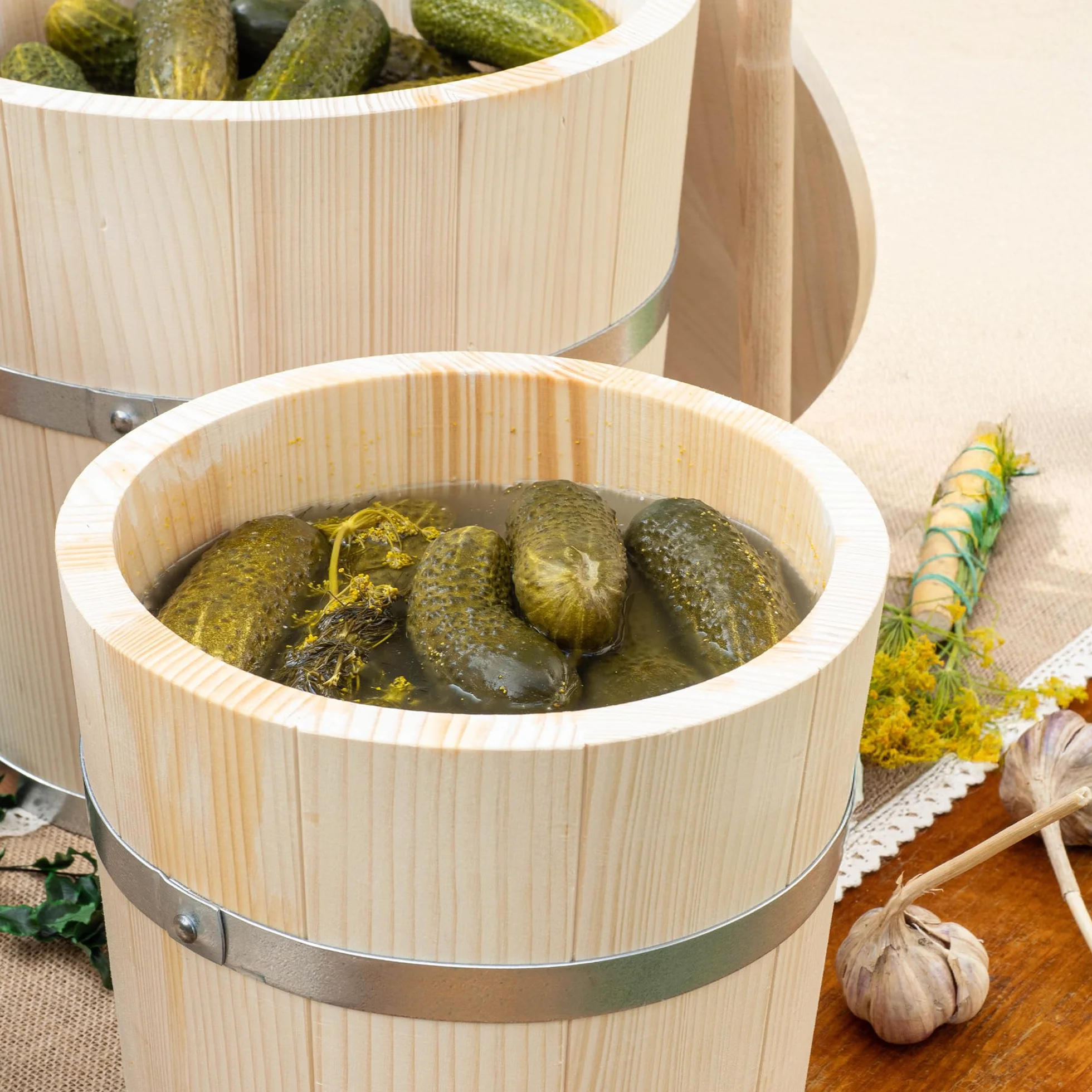 KADAX Barril de madera de 25 l, olla de chucrut de madera, olla de fermentación para fermentación de verduras como chucrut, pepinos o kimchi, barril de chucrut, olla de pepino, barril de pepino