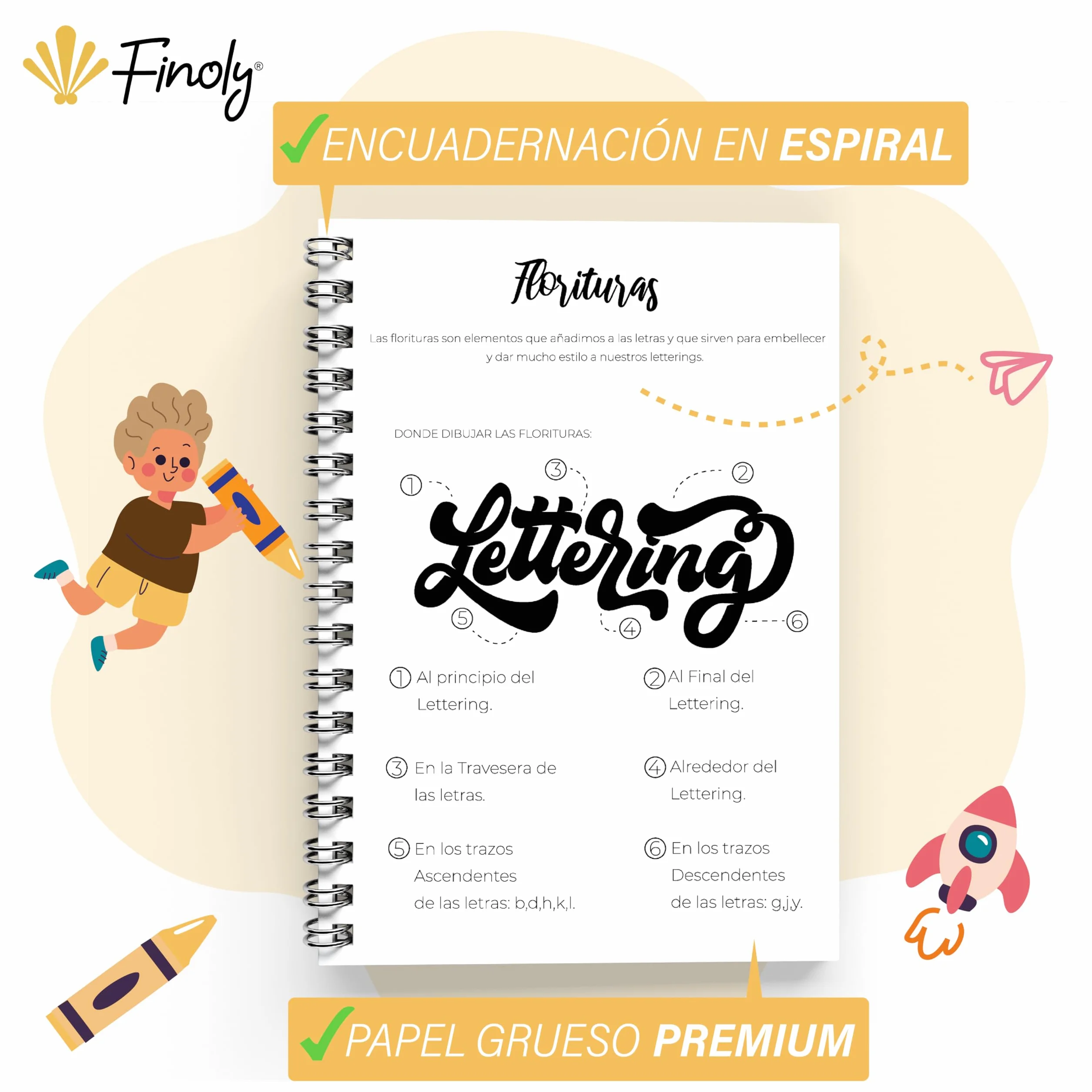 Finoly Cuaderno Lettering para Niñas Niños Principiante Colorear