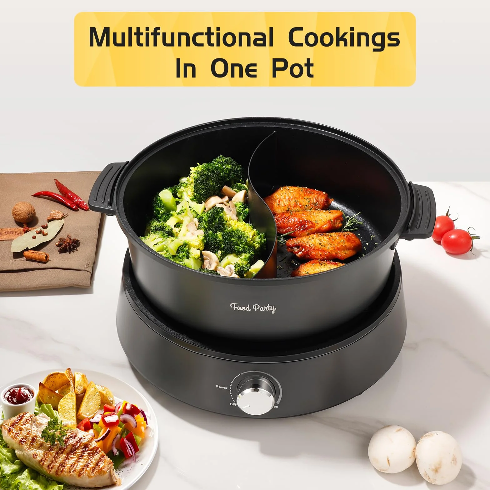 Food Party Olla Hot Pot Eléctrico 4L 220V 1350W Separable Fondue Shabu Shabu