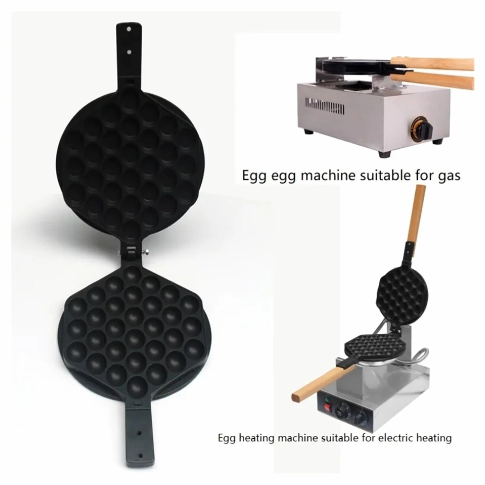 Máquina Comercial For Hacer Waffles Con Forma De Huevo QQ, Molde For Hong Kong, For Pasteles, Eléctrica, Placa Antiadherente Calentamiento Uniforme Y RáPido