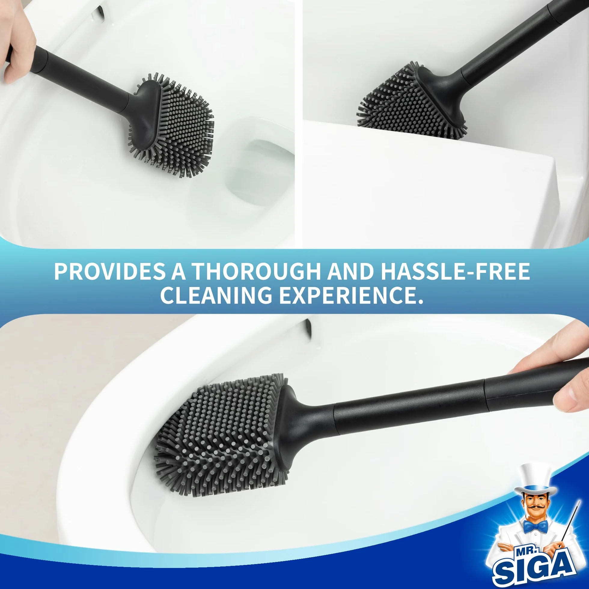 MR.SIGA Escobillero y Portaescobillas de Pared con Cerdas de TPR, Negro, 1 Pack