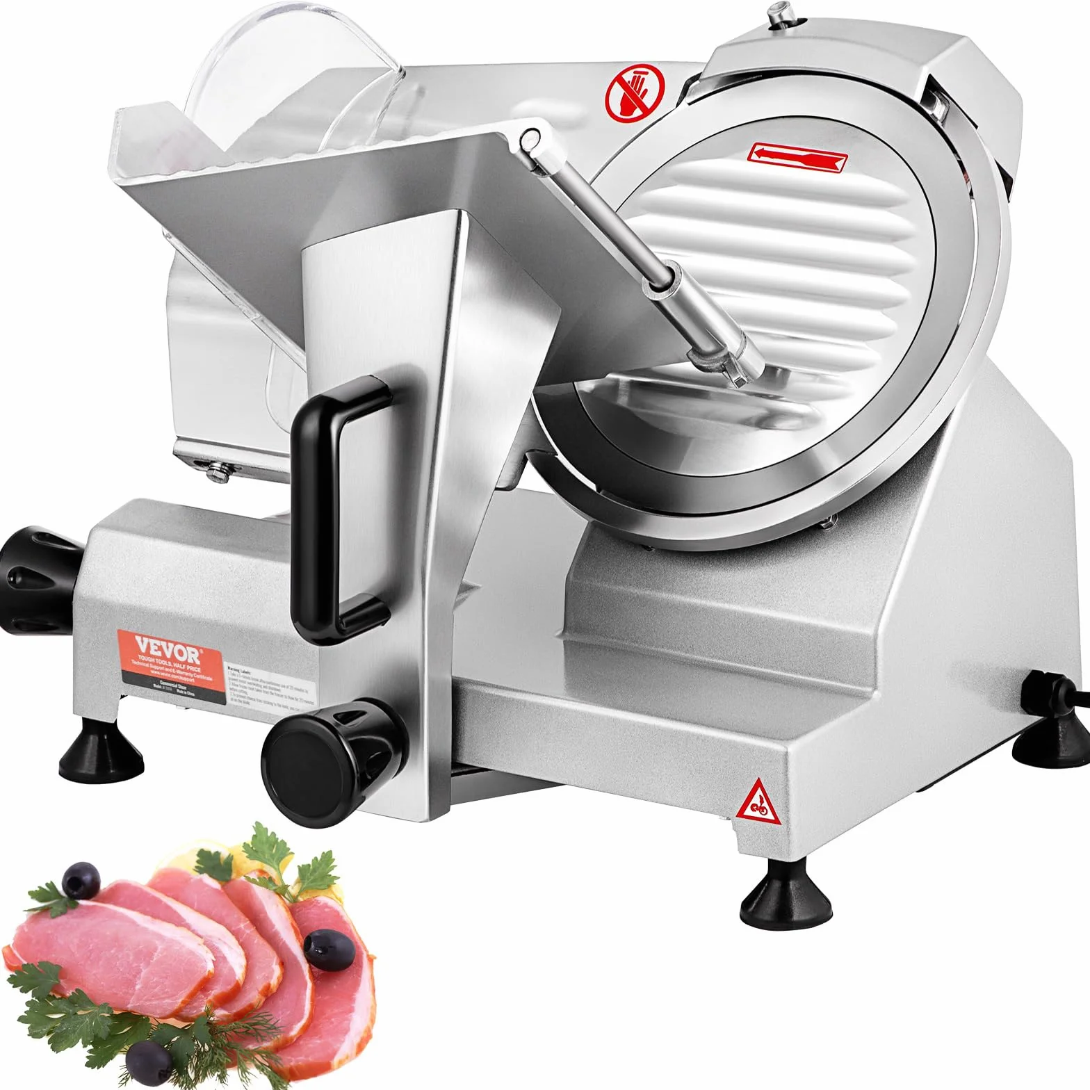 VEVOR Cortadora Eléctrica Comercial 200 W Cortadora Jamonera Hoja 203 mm 350-400 rpm Cortadora de Embutidos en Acero Inoxidable y Aluminio para Cortar Carne Queso Verduras Fruta